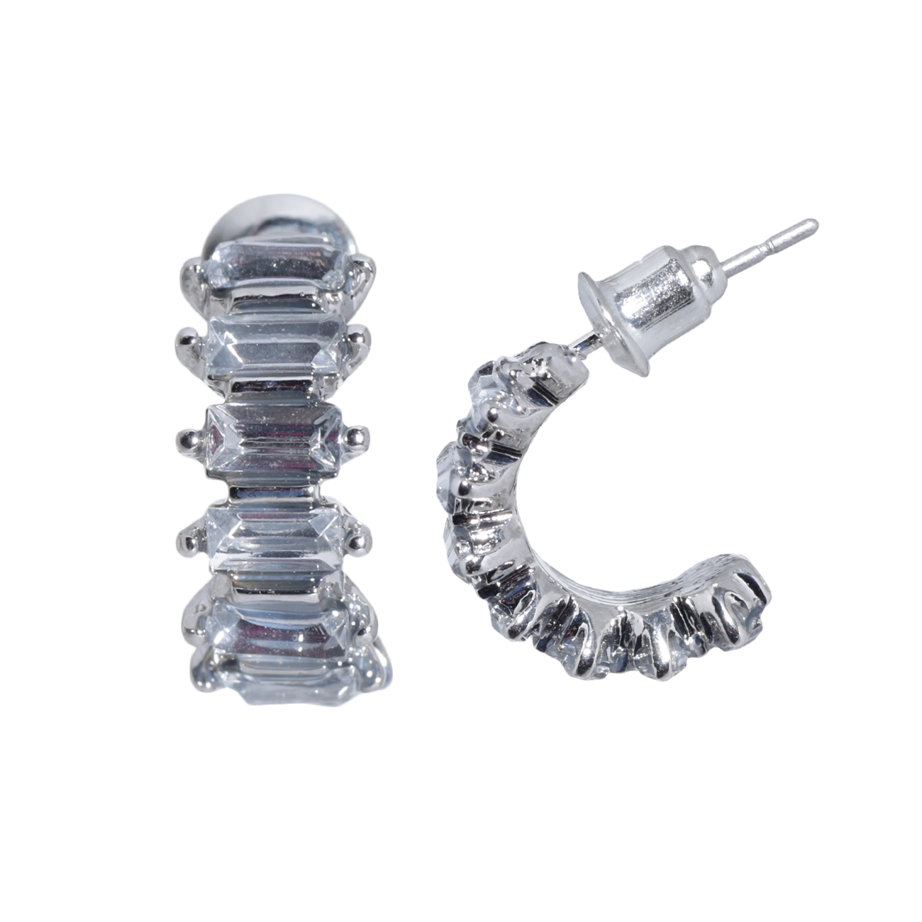 Stud earrings, 1 cm, 2 pieces, metal / acrylic, Silver, Crystals, Jewelry crystal