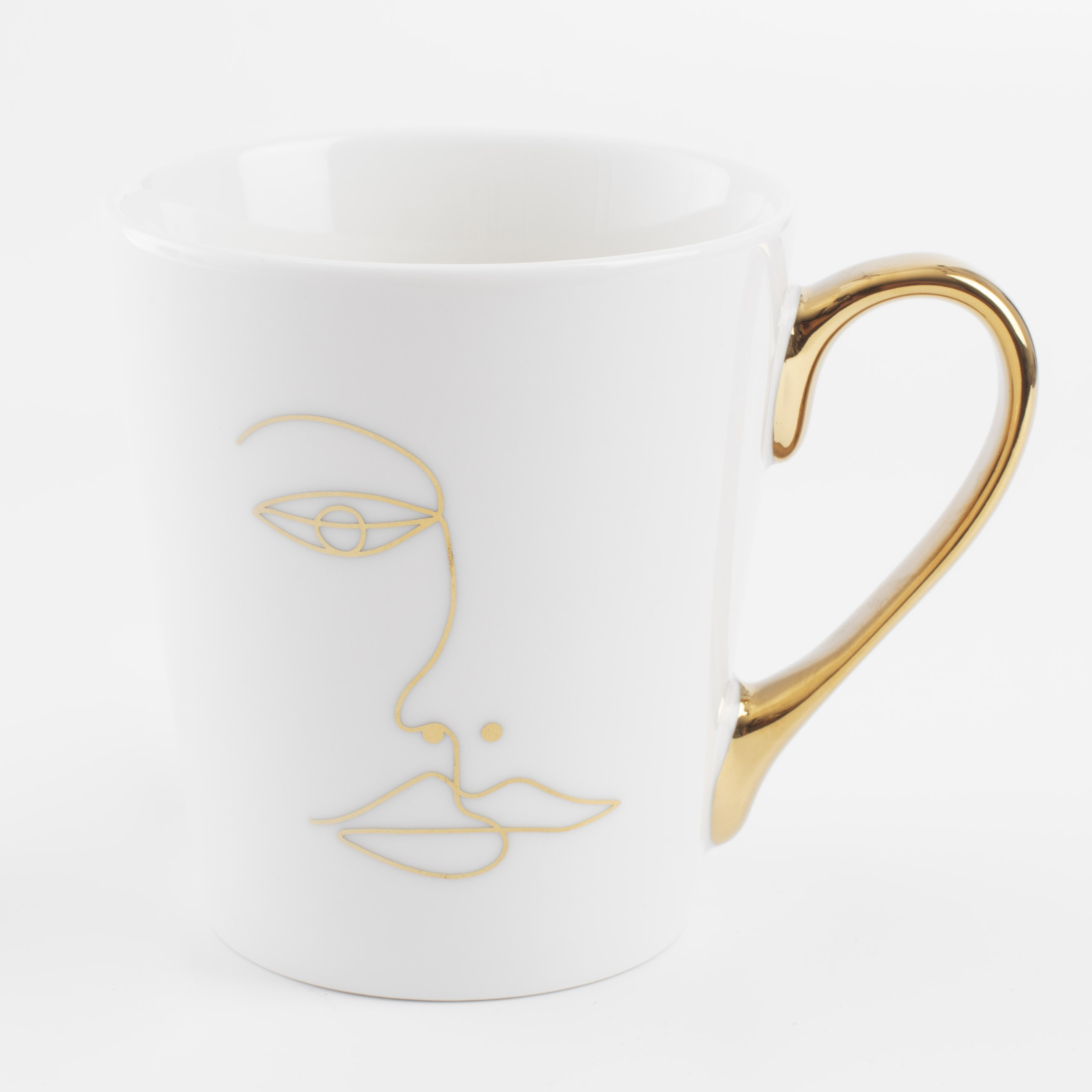 Mug, 360 ml, Porcelain N, White, Face golden, Face, image-0