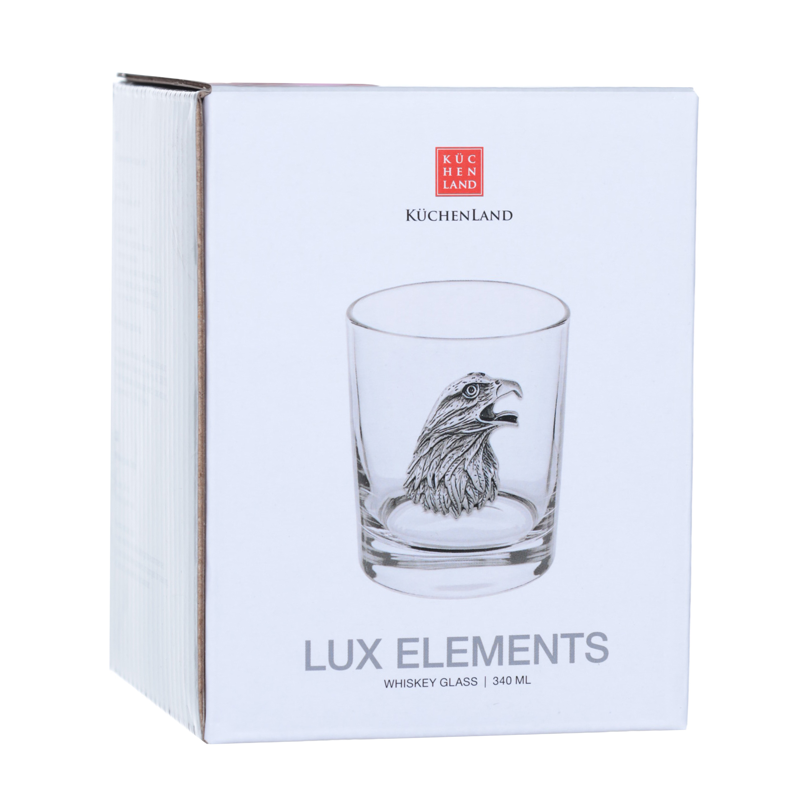 Whiskey glass, 10 cm, 340 ml, glass / metal, silver, eagle, Lux elements