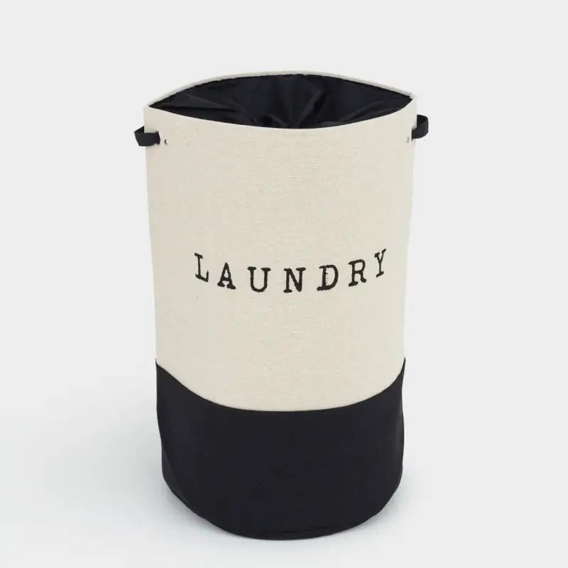 Laundry storage bag, 38x60 cm, with handles, canvas, round, black and white, Solo