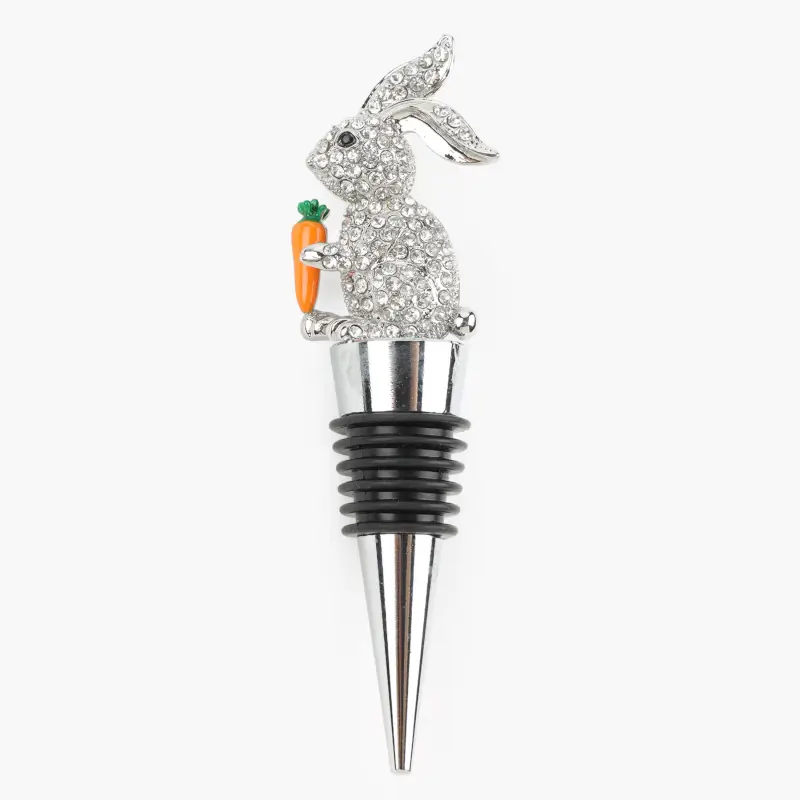 Wine bottle stopper, 11 cm, metal/rhinestone, silver, Rabbit ,image-0