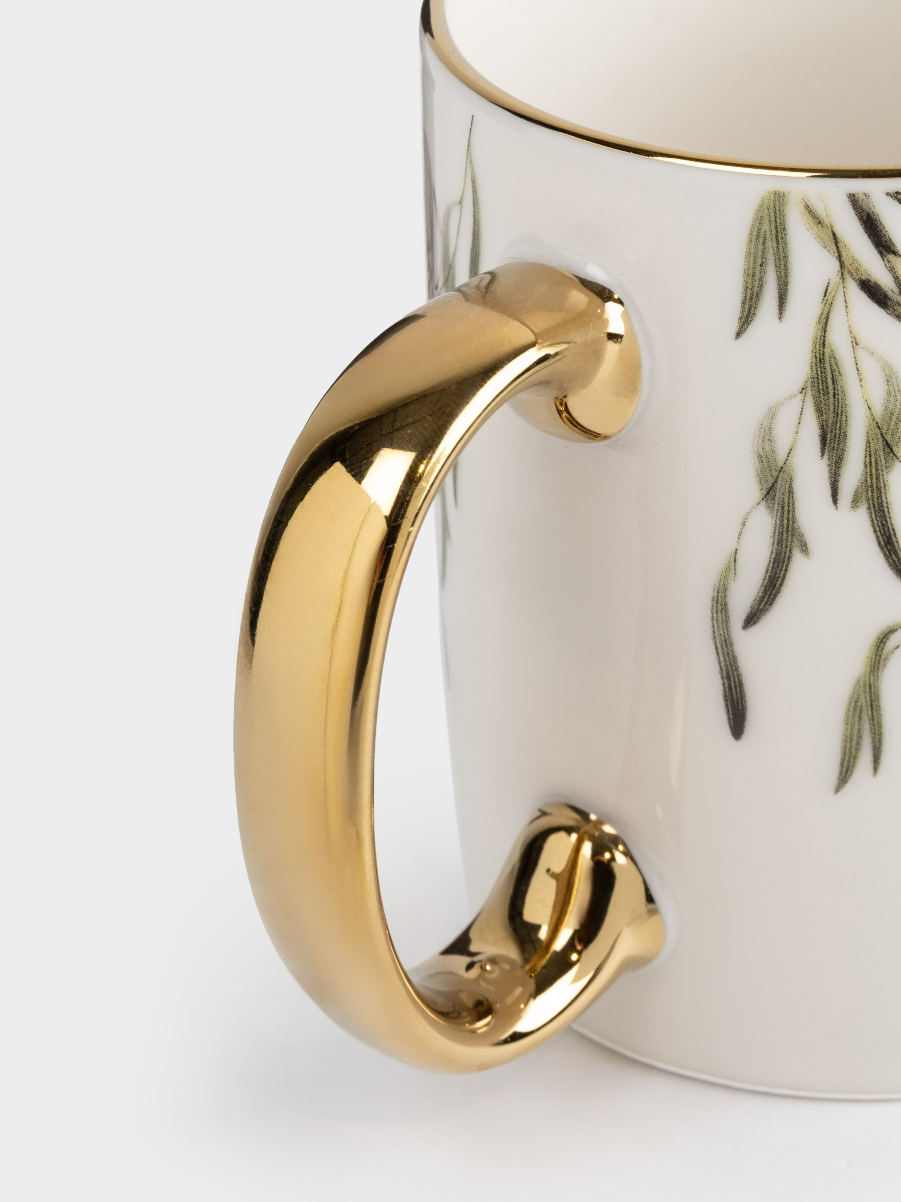 Mug, 350 ml, porcelain N, white and gold, Parrots on branches, Glorious bird, image-5
