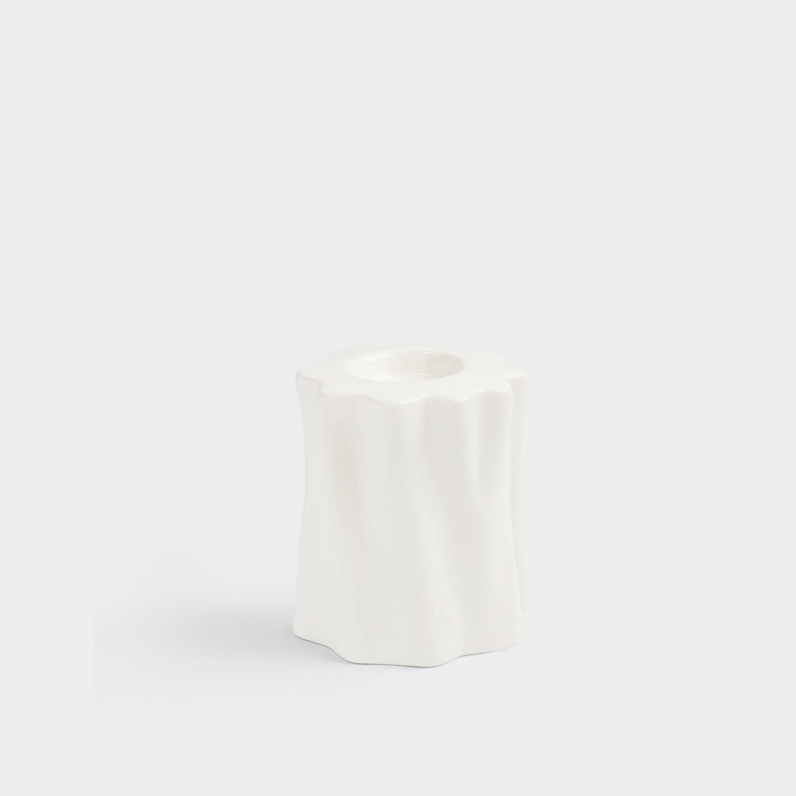 Candlestick, 10 cm, for tea candle, Ceramic, Milky, Wavy edge, Crumple
