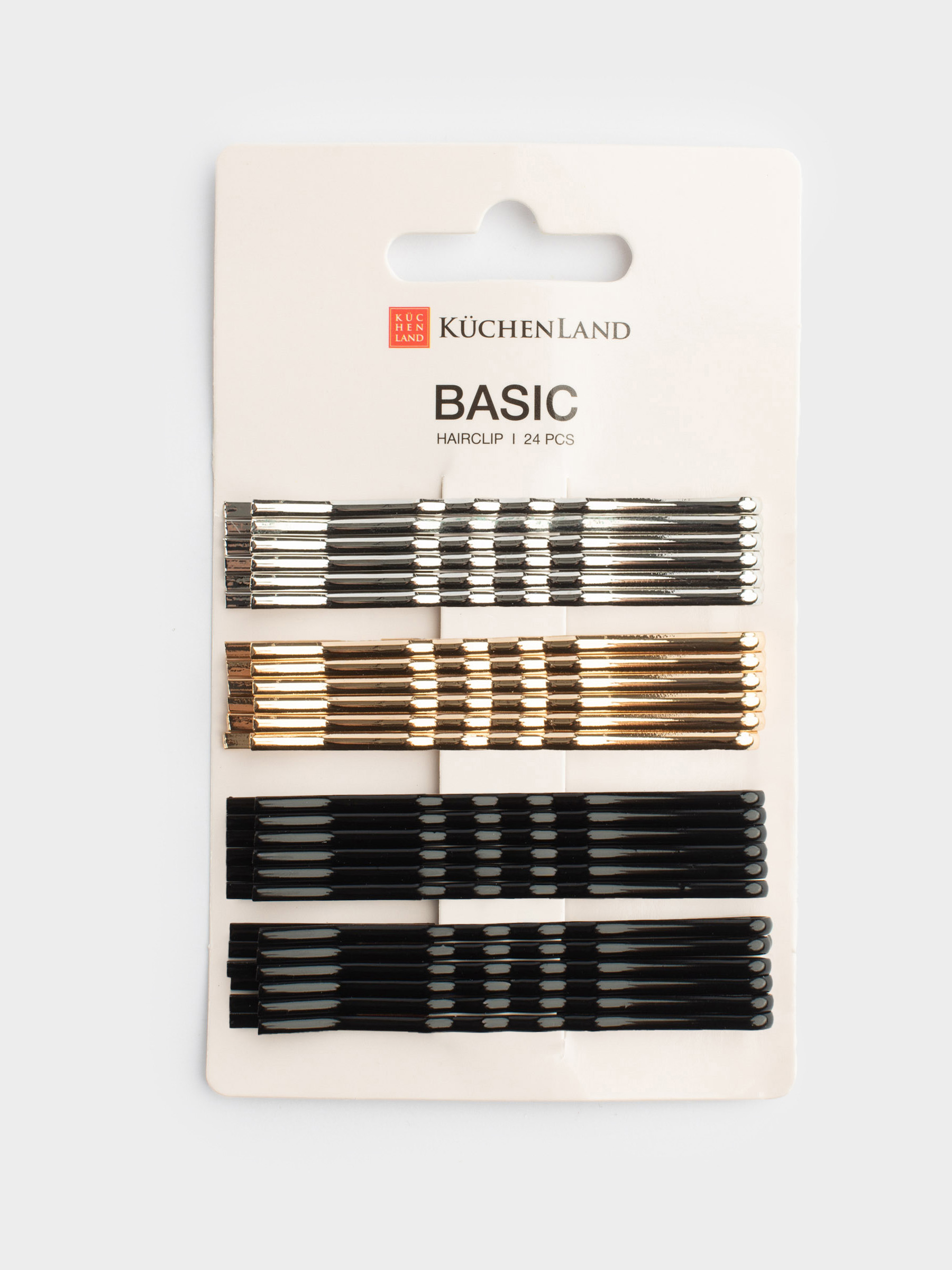 Hair clip, 6 cm, 24 pcs, metal, mixed metallic, Invisible, Basic, image-1