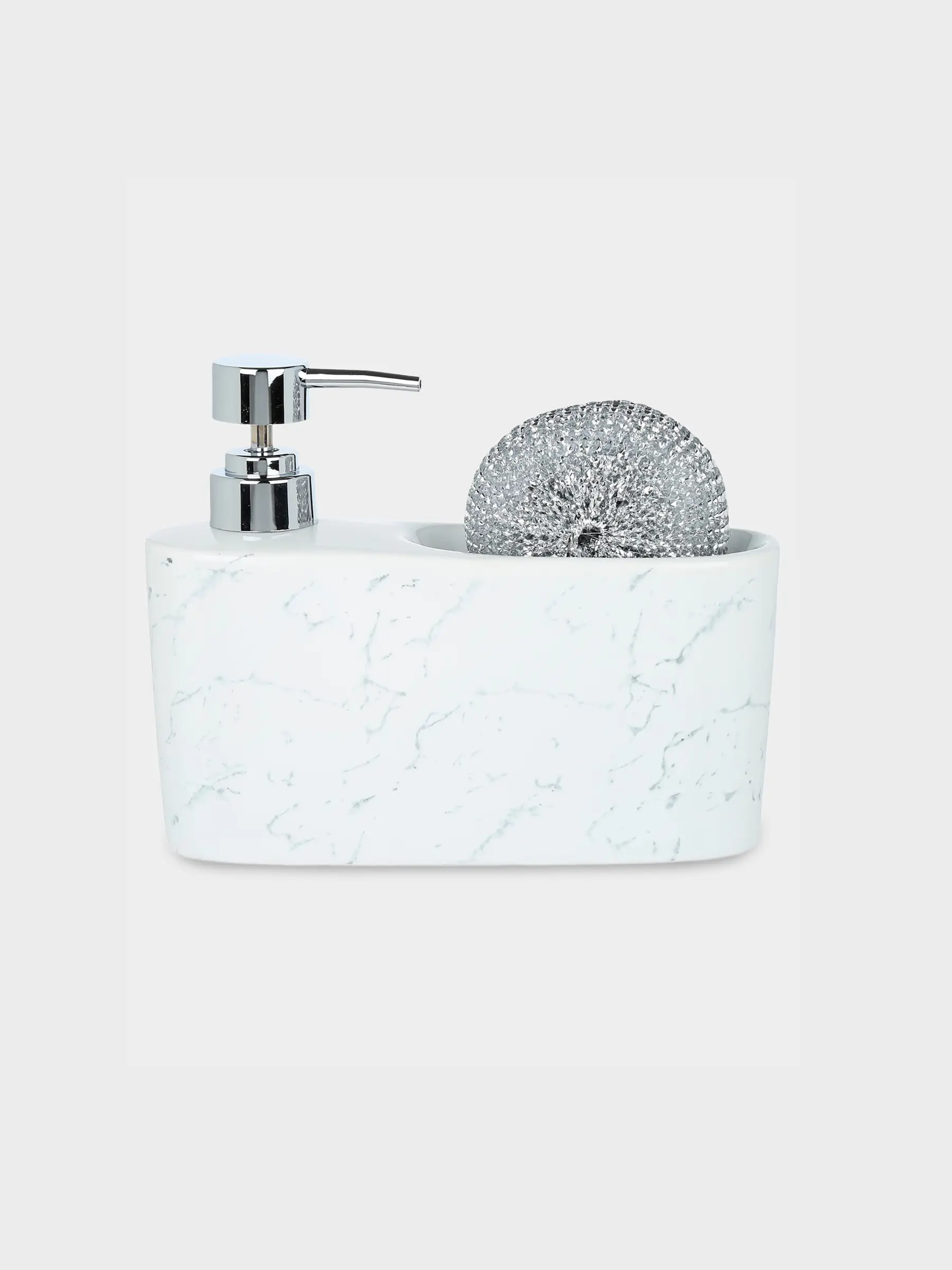 Detergent dispenser, 628 ml, organizer, with sponge, ceramic, White, Maniera