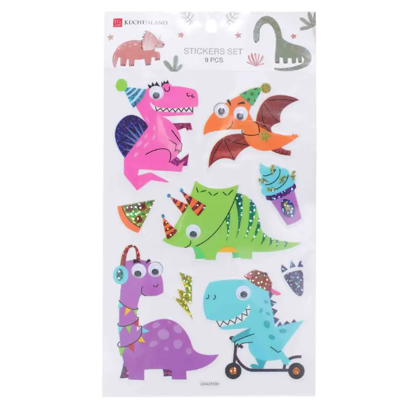 Sticker set, 25x14 cm, 9 pcs, disposable, PVC, Dinosaurs, Dino ,image-0
