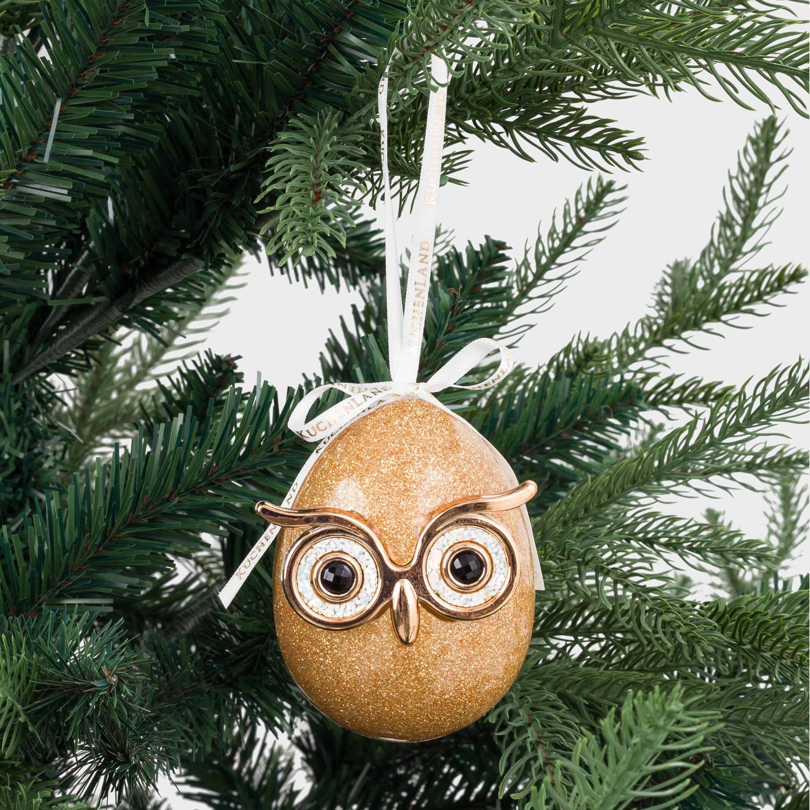 Christmas tree toy, 9 cm, foam, golden, Owl, Funni owl, image-3