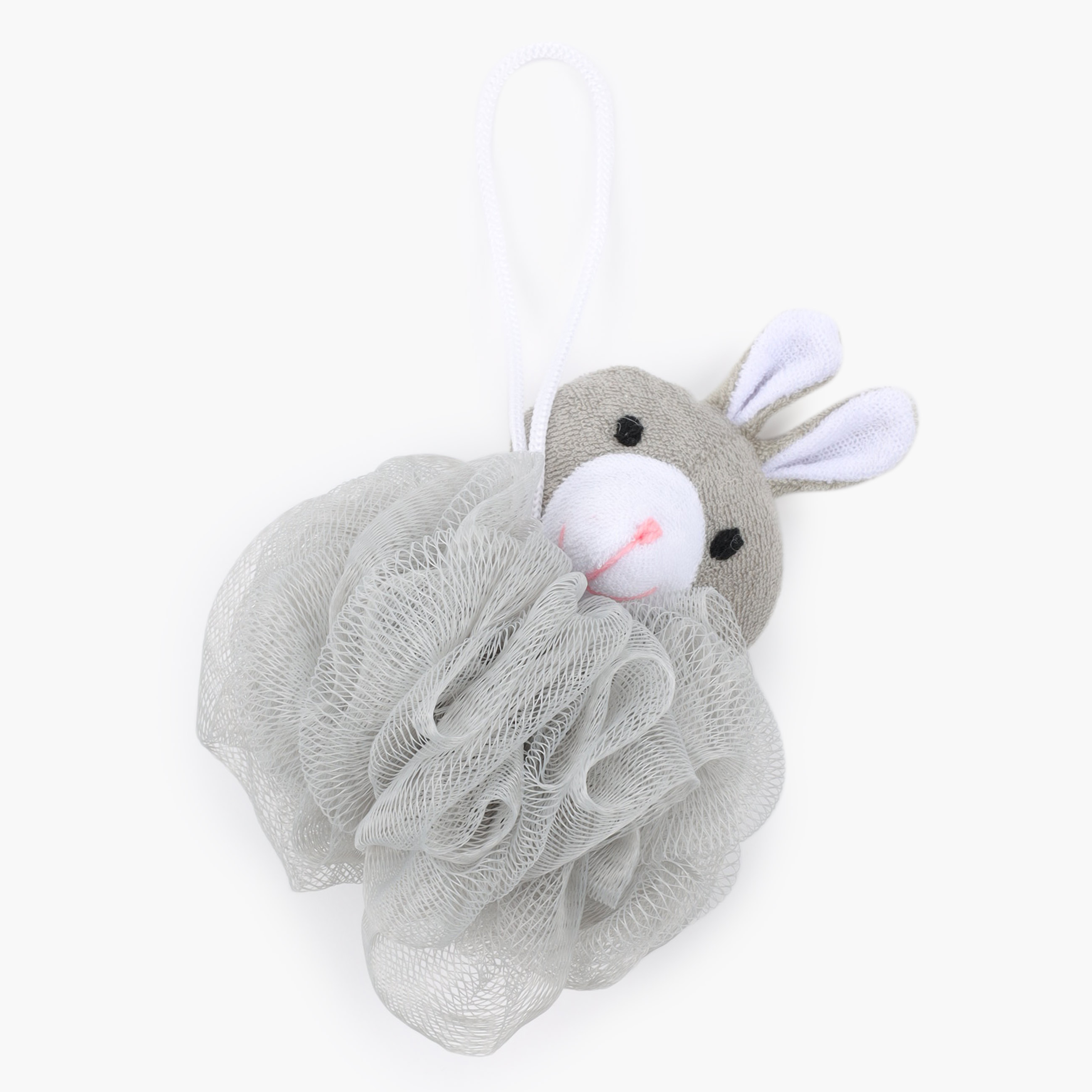Washcloth for washing the body, 12 cm, children's, polyethylene / polyester, gray, Rabbit, Rabbit, image-0