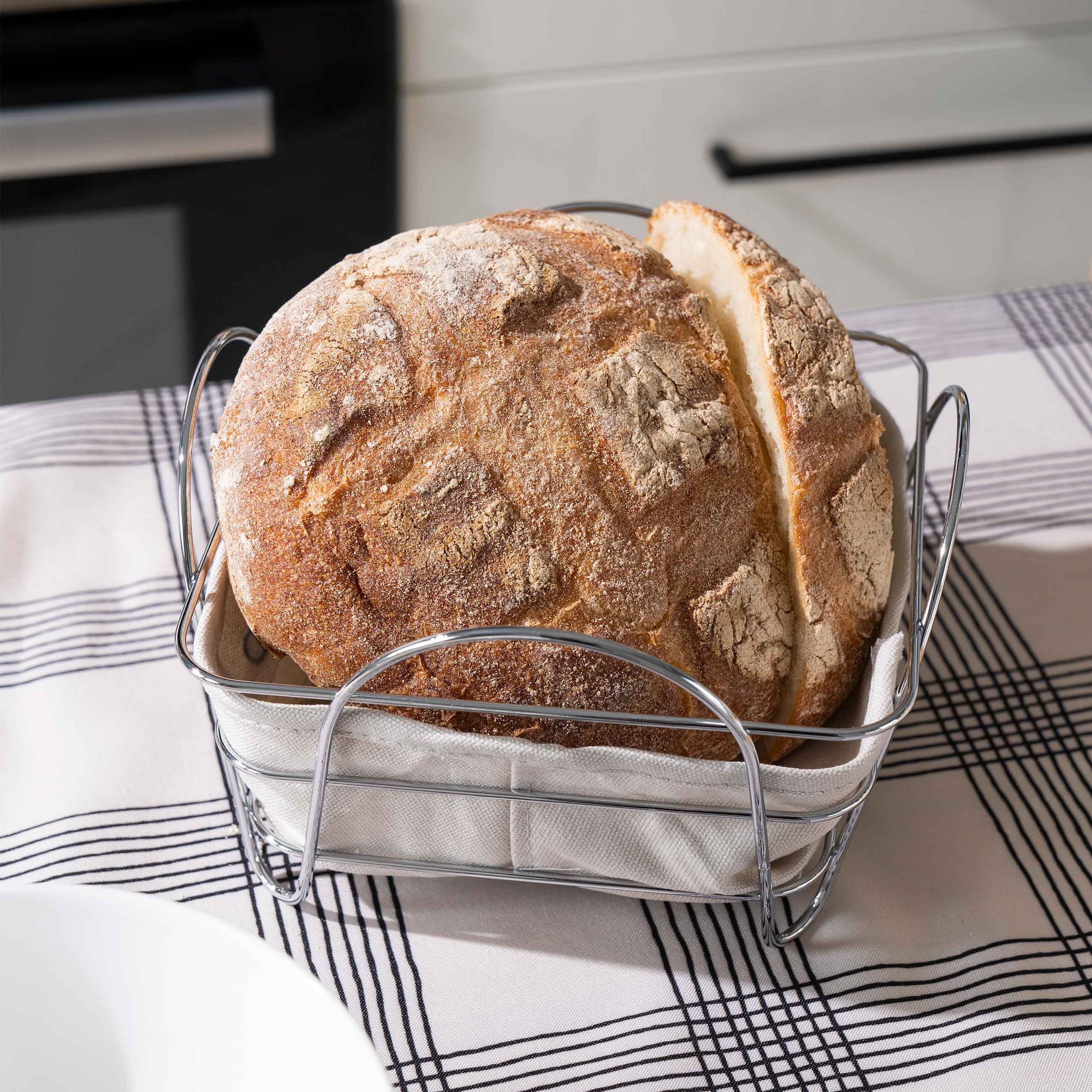 Bread basket, 21x21 cm, cotton/metal, square, Grey/silver, Twist silver