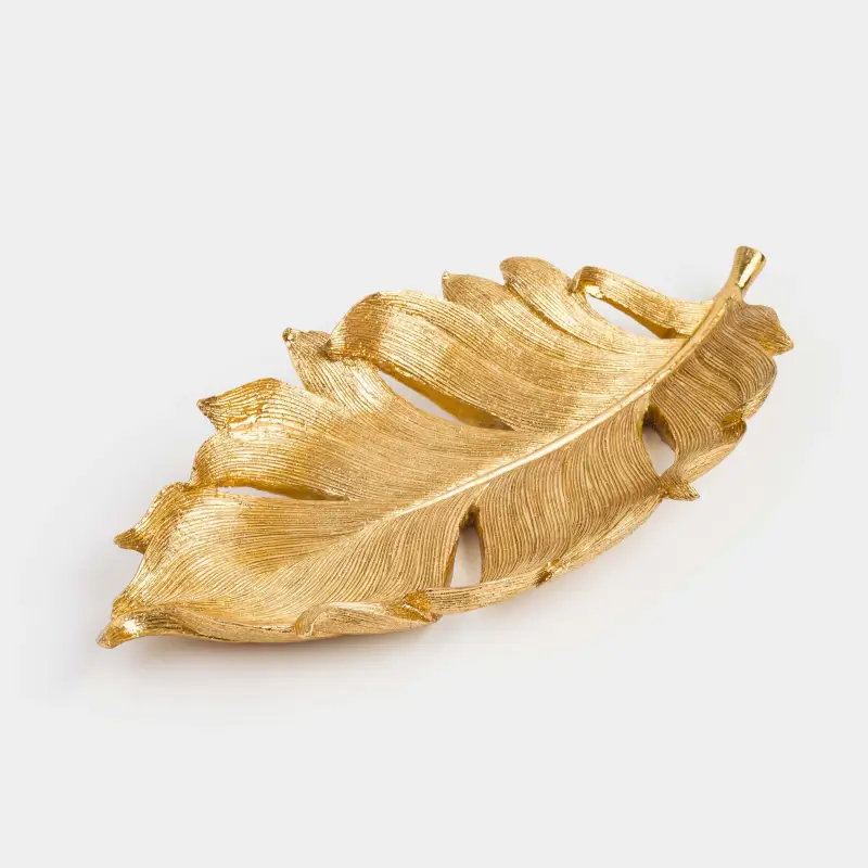 Decorative dish, 32x14 cm, polyresin, golden, Feather, Feather ,image-0