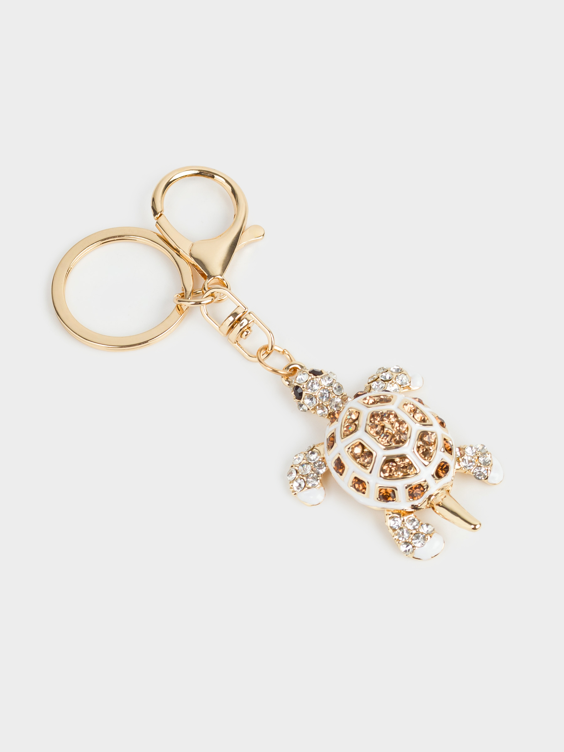 Keychain, 12 cm, metal / rhinestones, gold, Turtle, Keychain crystal, image-4