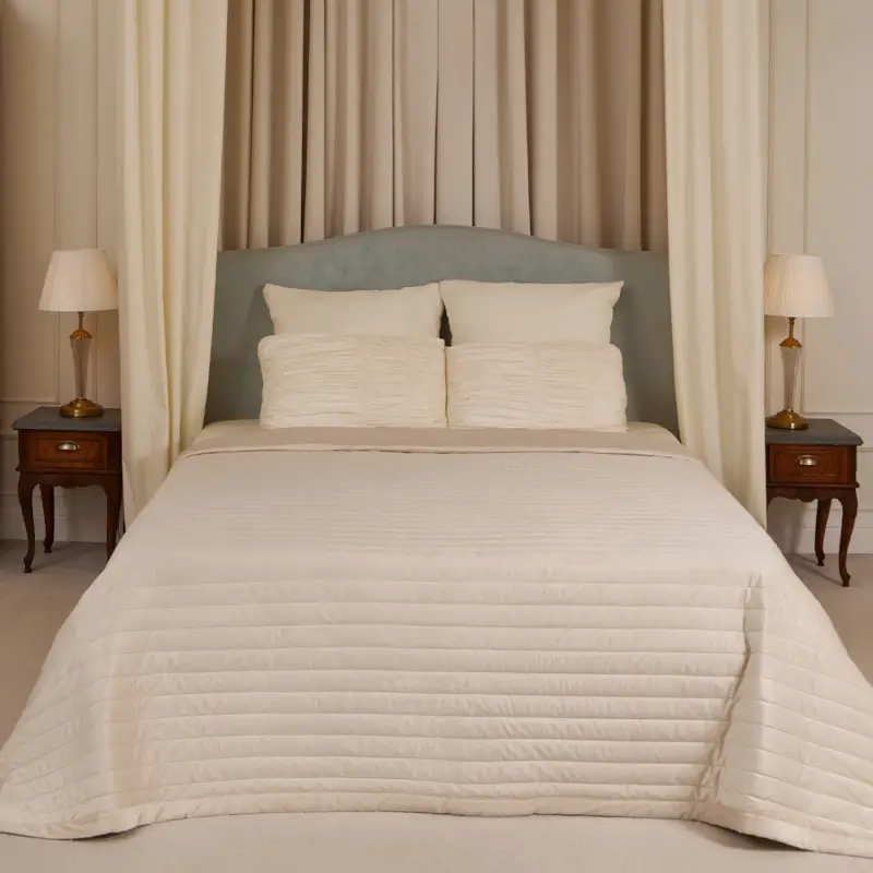Bedspread, 220x240 cm, quilted, velvet/microfiber, beige, Stripes, Stitch velvet ,image-0