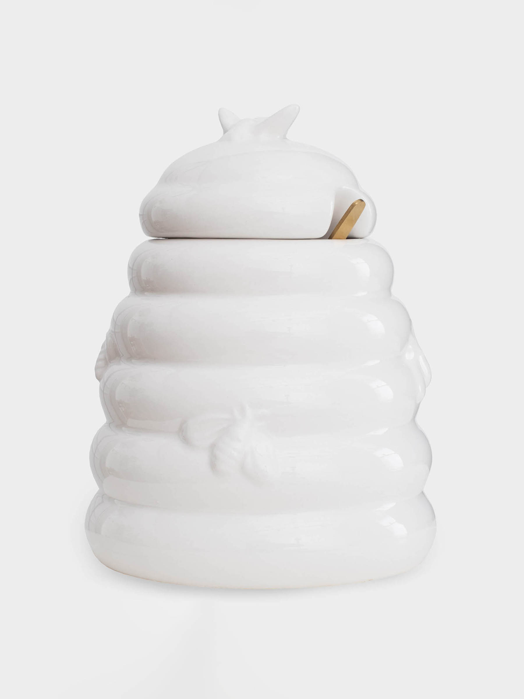 Honey jar, 650 ml, with spoon, ceramic / steel, milk, Bees, Honey, image-1