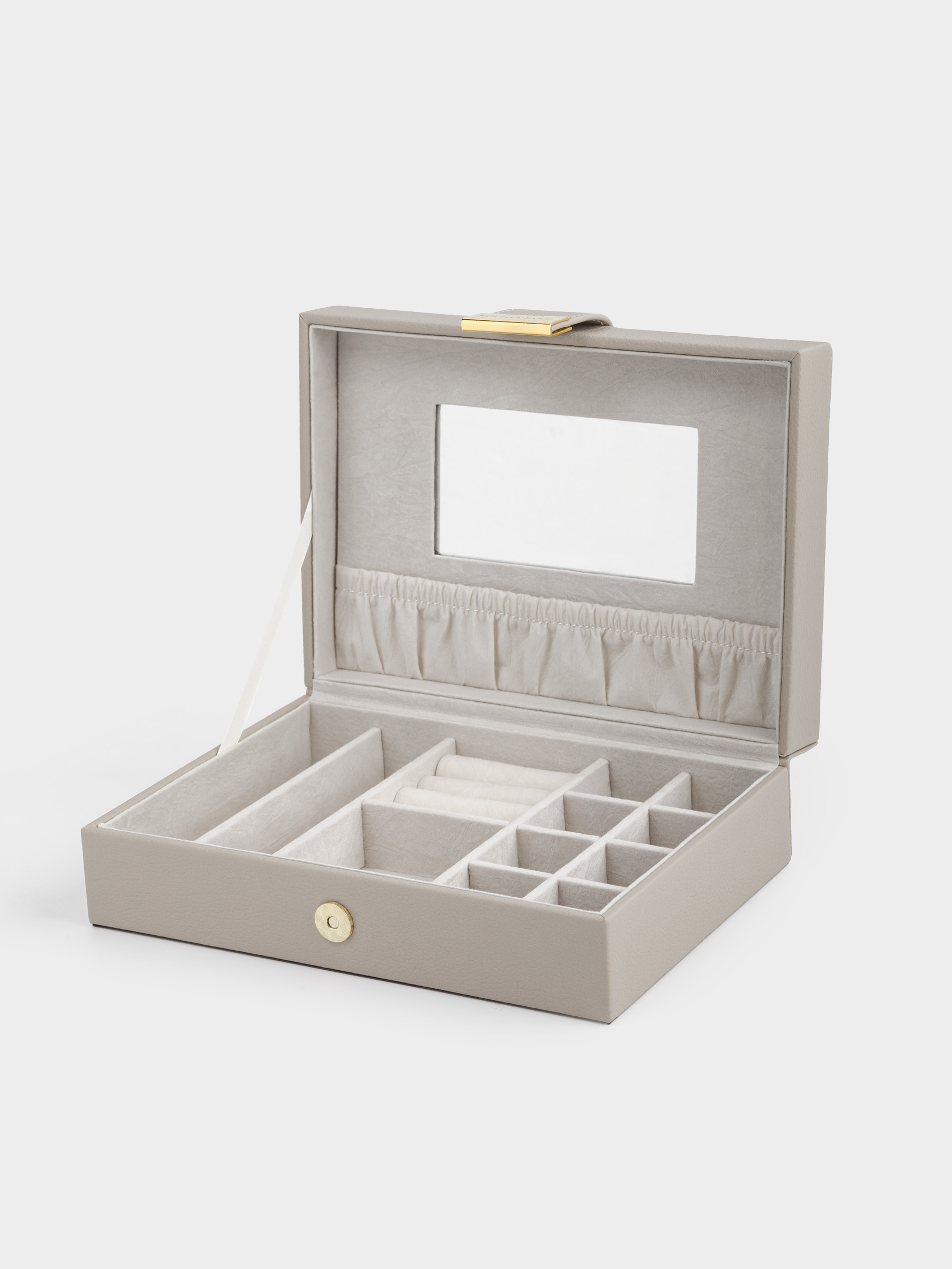 Jewelry box, 20x15 cm, with mirror, wood/PU leather, grey, Premiere
