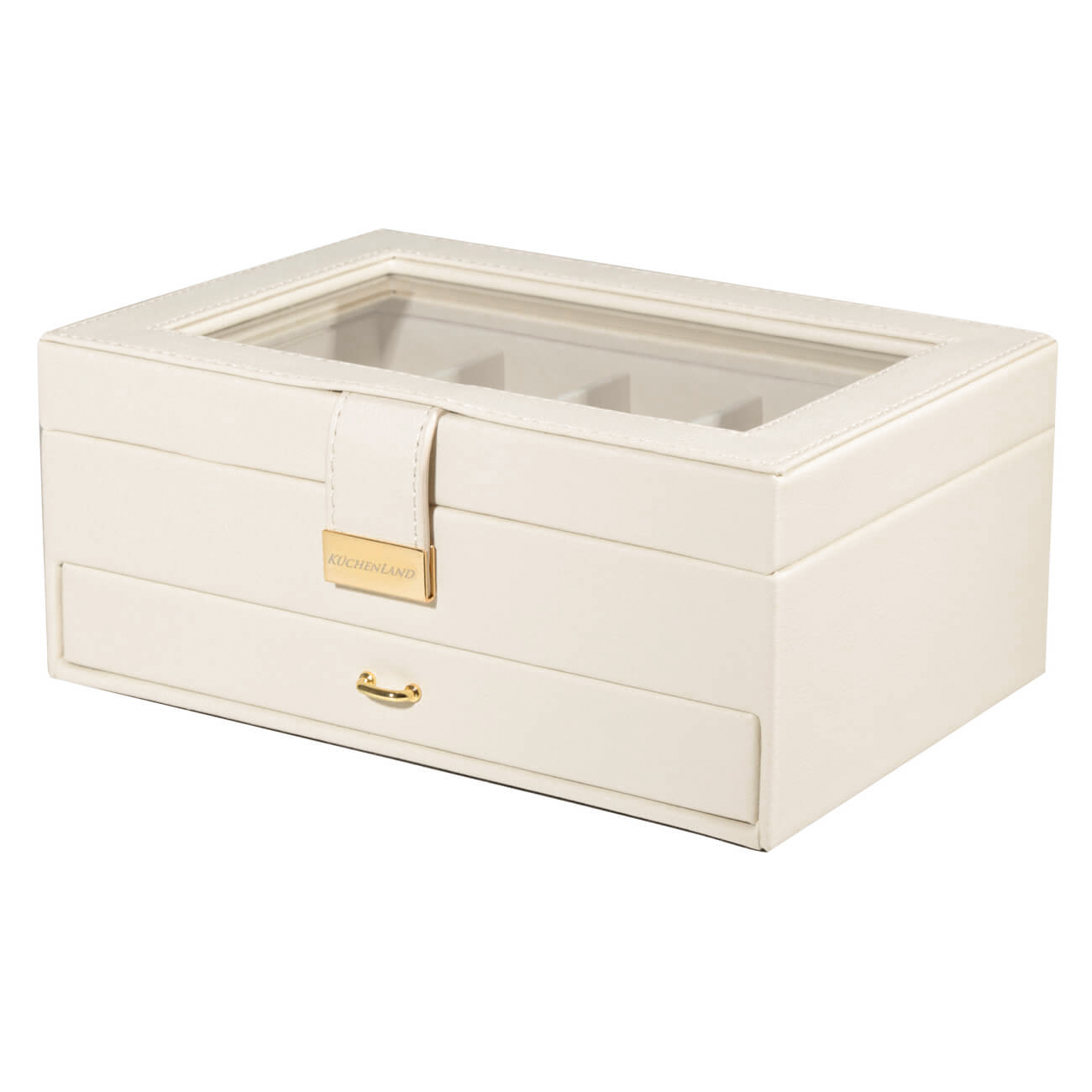 Jewelry box, 26x18 cm, wood/PU leather, ecru, Premiere, image-0