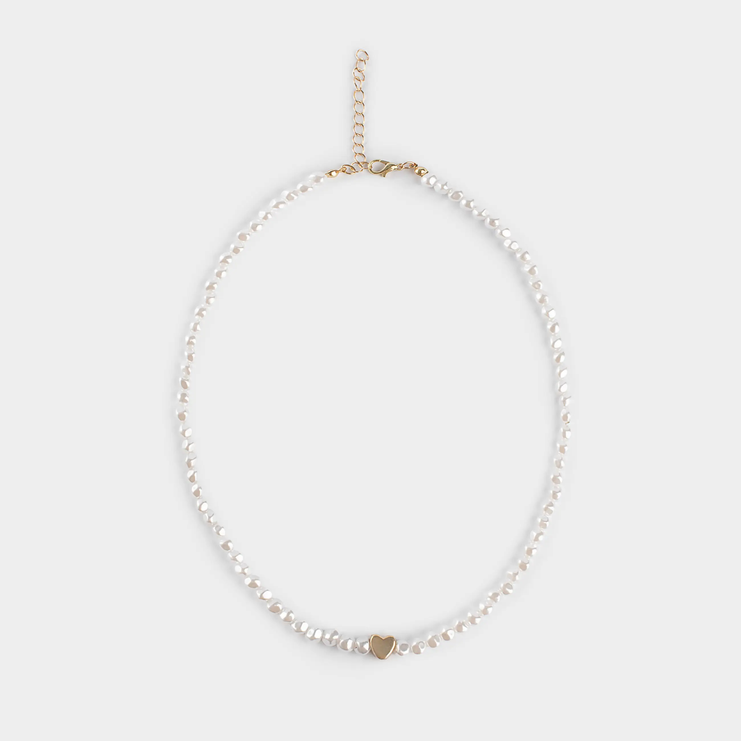 Choker, 38 cm, plastic / glass, white and gold, Heart, Pearl heart