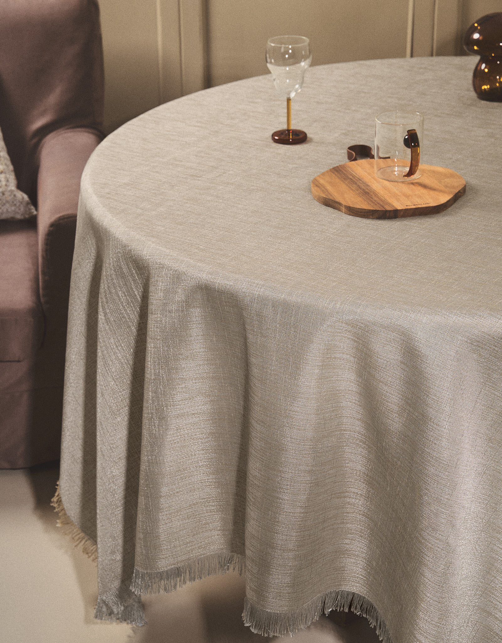 Tablecloth, 160x160 cm, fringed, polyester, grey melange, Beverin, image-11
