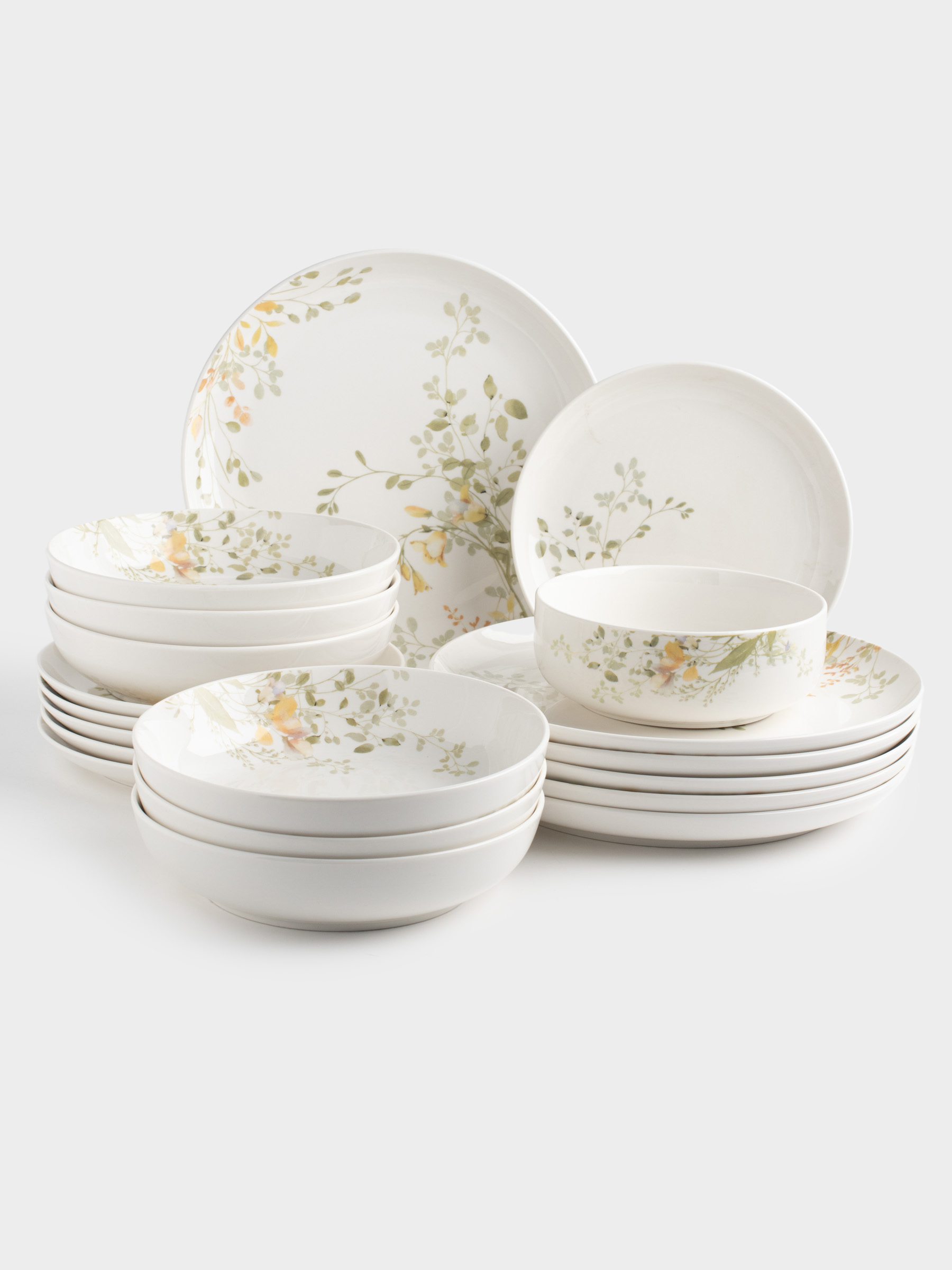 Dining set, 6 pers, 19 pr, porcelain N, white, Flowers and leaves, Floreale, image-0