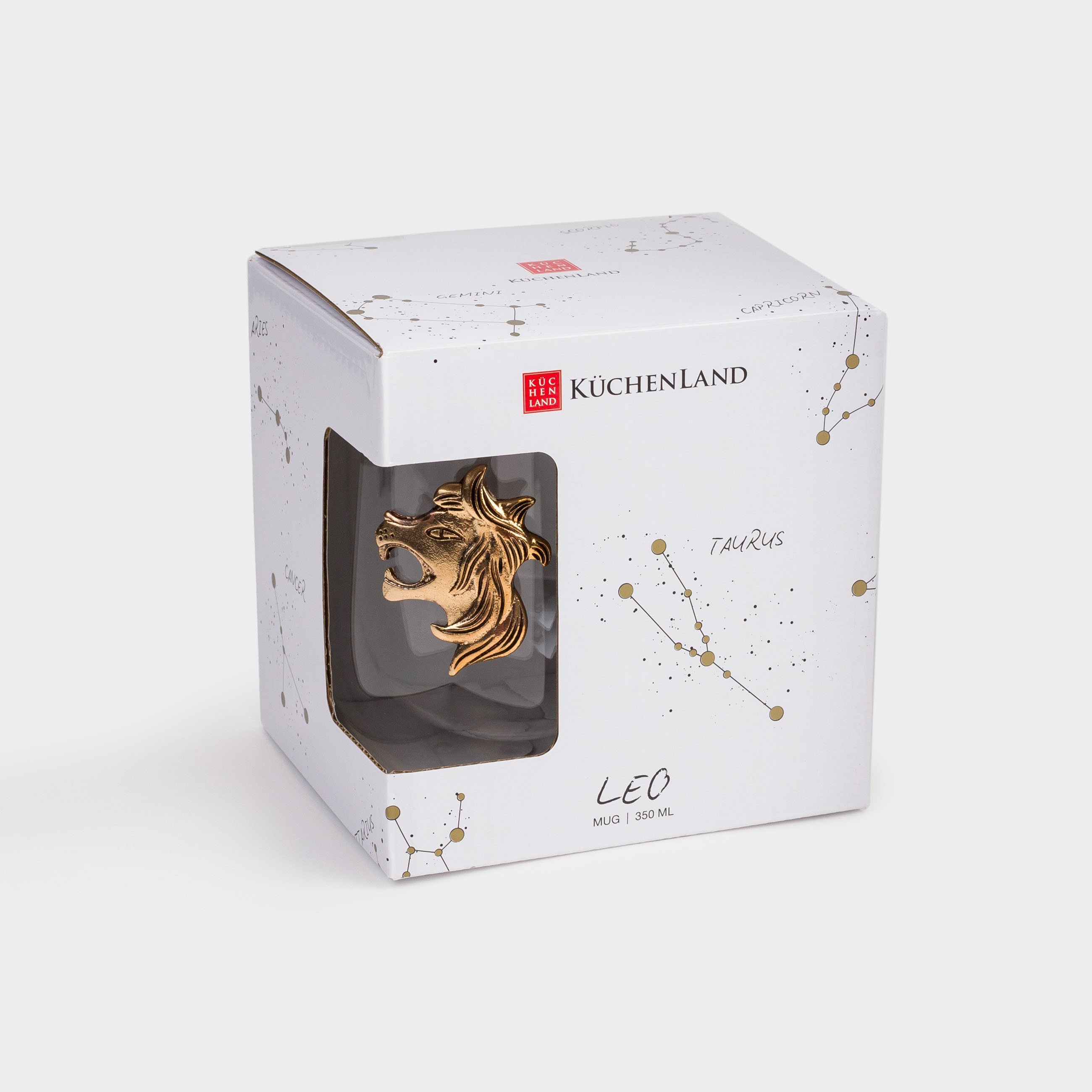 Mug, 350 ml, glass B, gold, Lion, Air zodiac, image-4