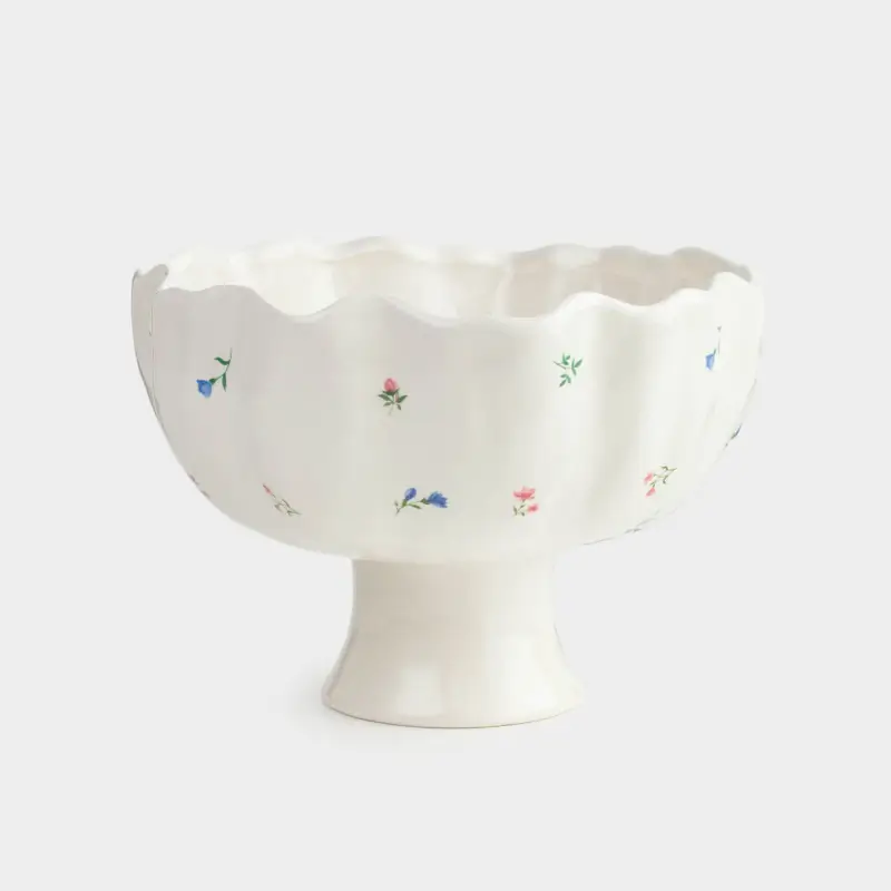 Fruit bowl, 22x15 cm, on a leg, ceramic, milky, Flowers, El flora