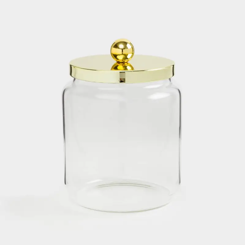Storage container, 9x12 cm, 450 ml, glass / metal, gold, Classic gold