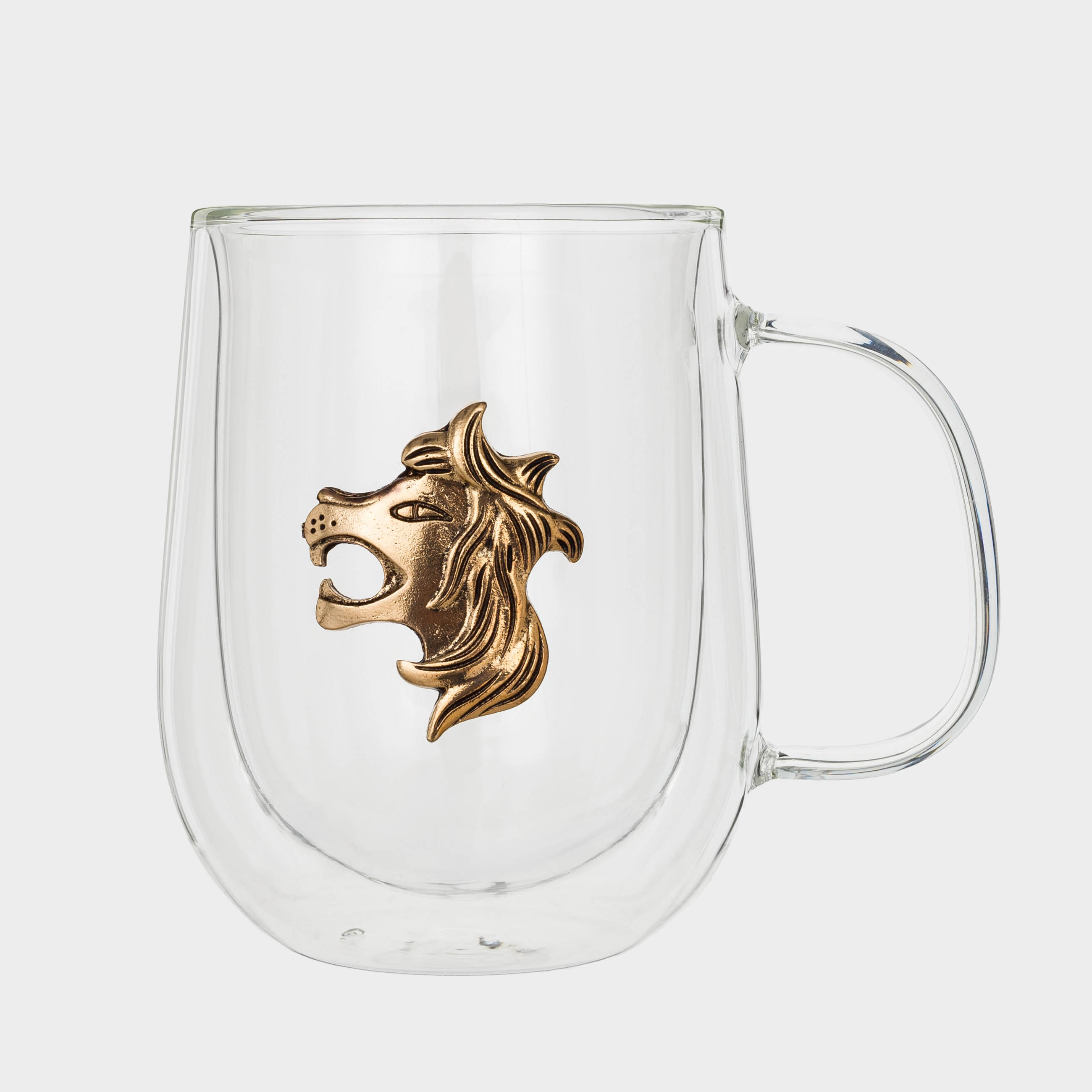 Mug, 350 ml, glass B, gold, Lion, Air zodiac, image-1