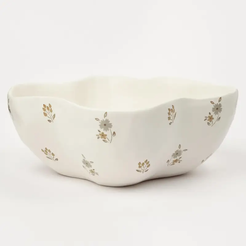 Salad bowl, 21x8 cm, 1.2 l, ceramic, milky, Vintage flowers, La flore