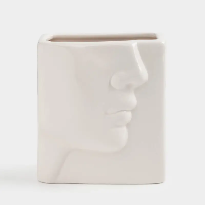 Cosmetic brush stand, 13 cm, ceramic, milk, Face fragment, Face