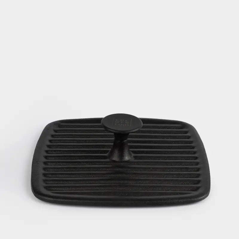 Grill press cover, 23 cm, cast iron, square, Black, Authentic, image-0