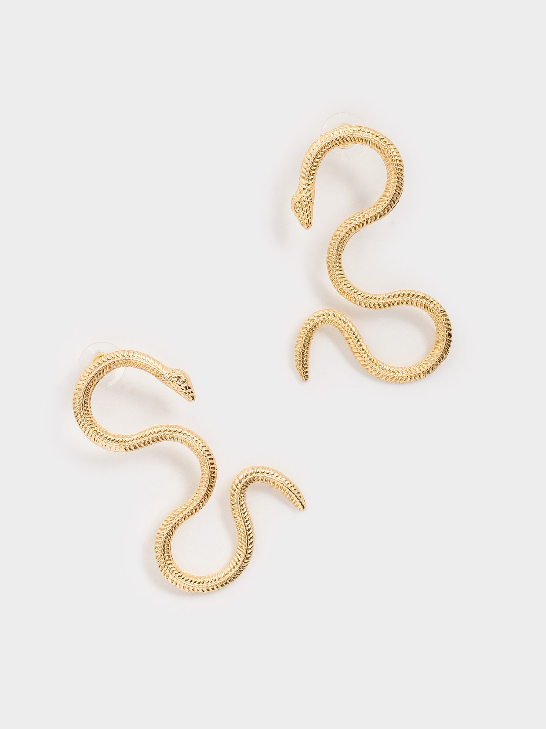 Earrings, 6 cm, 2 pieces, metal, gold, Snake, Jewelry snake