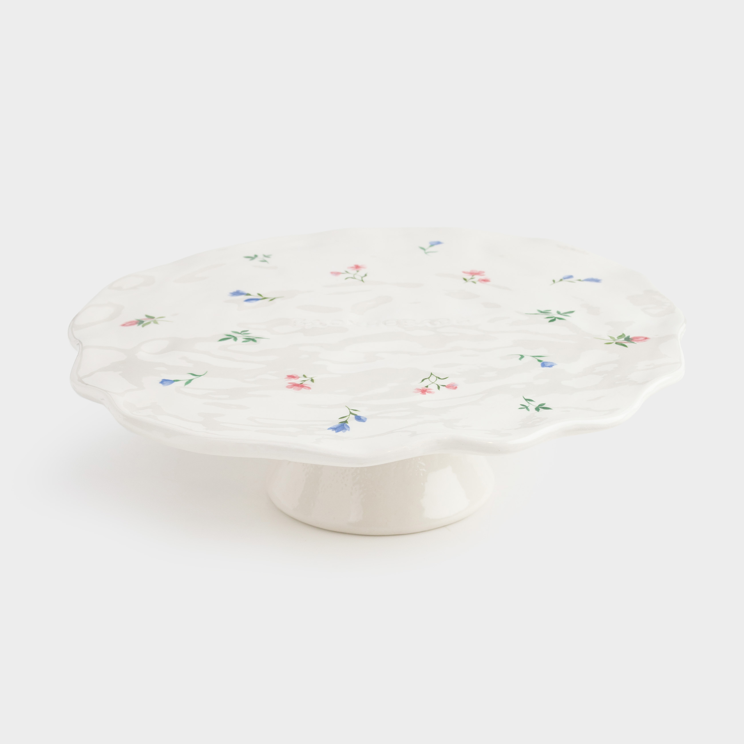 Dish on a leg, 23x7 cm, ceramic, milky, Flowers, El flora