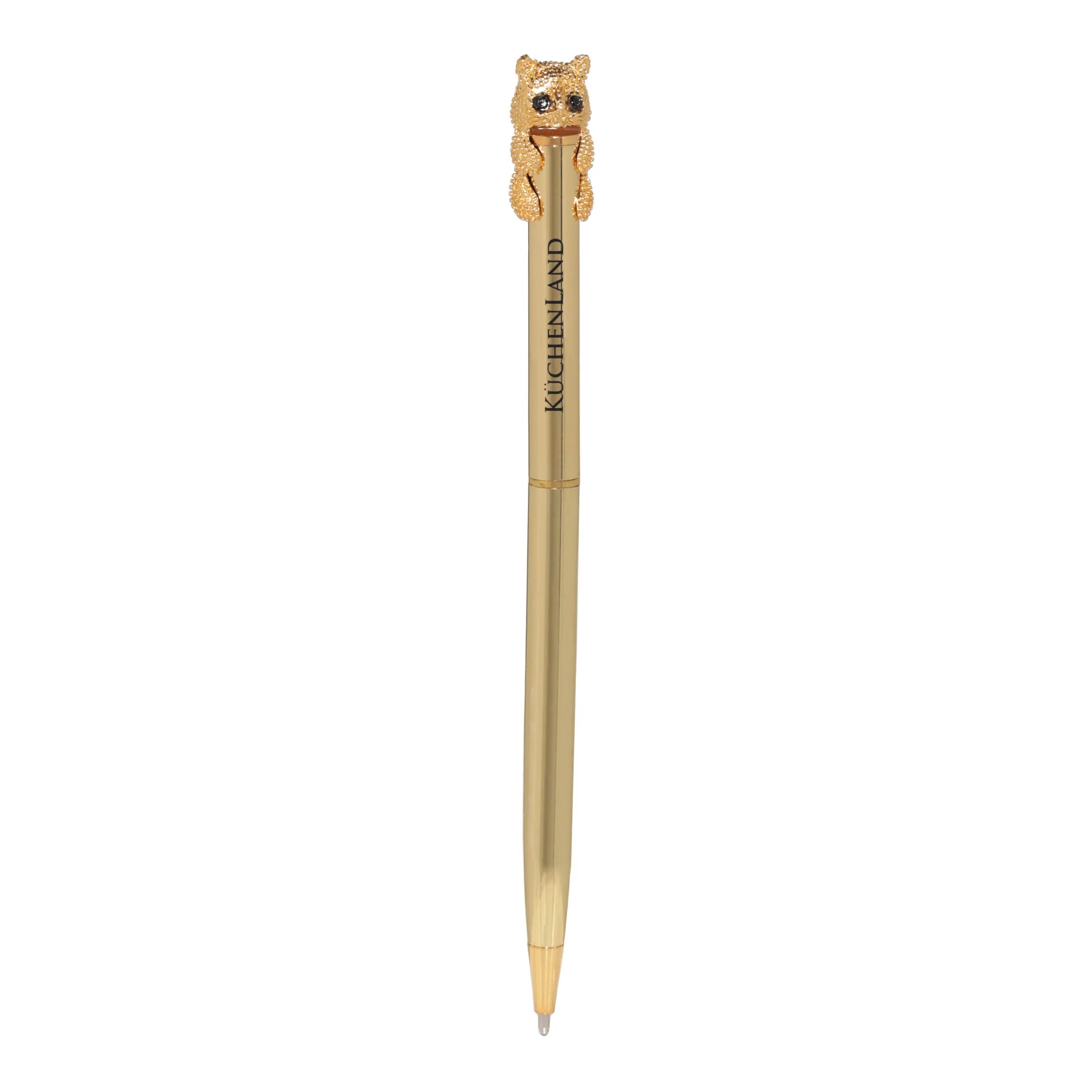 Ballpoint pen, 14 cm, with figure, golden, Cat, Draw figure, image-0