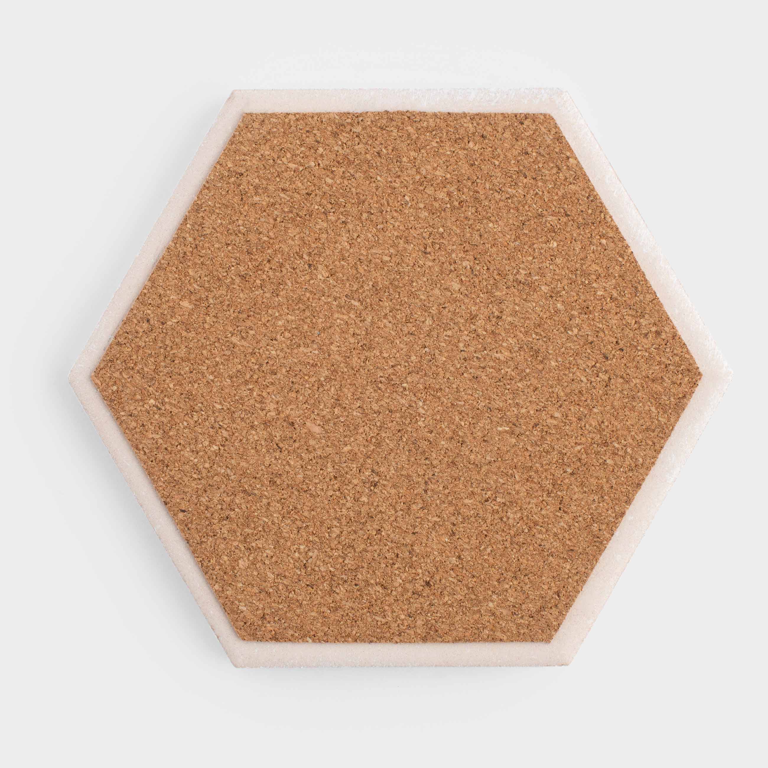 Coaster, 11 cm, ceramic / cork, hexagonal, white, Royal bee, Honey