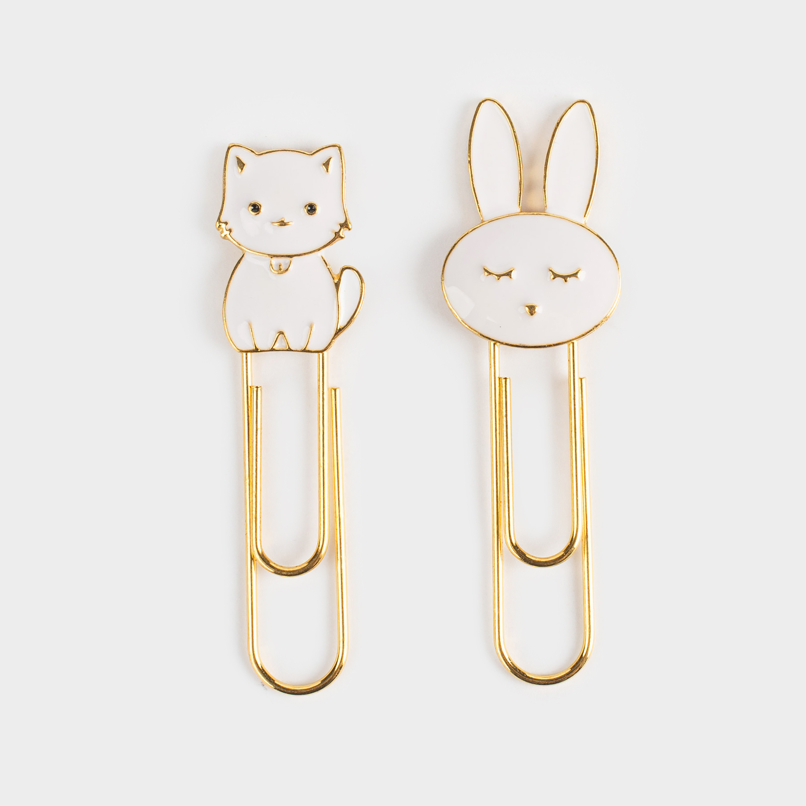 Stationery paper clip, 7 cm, 2 pcs, metal, white, Kitten and rabbit, Cat, image-0