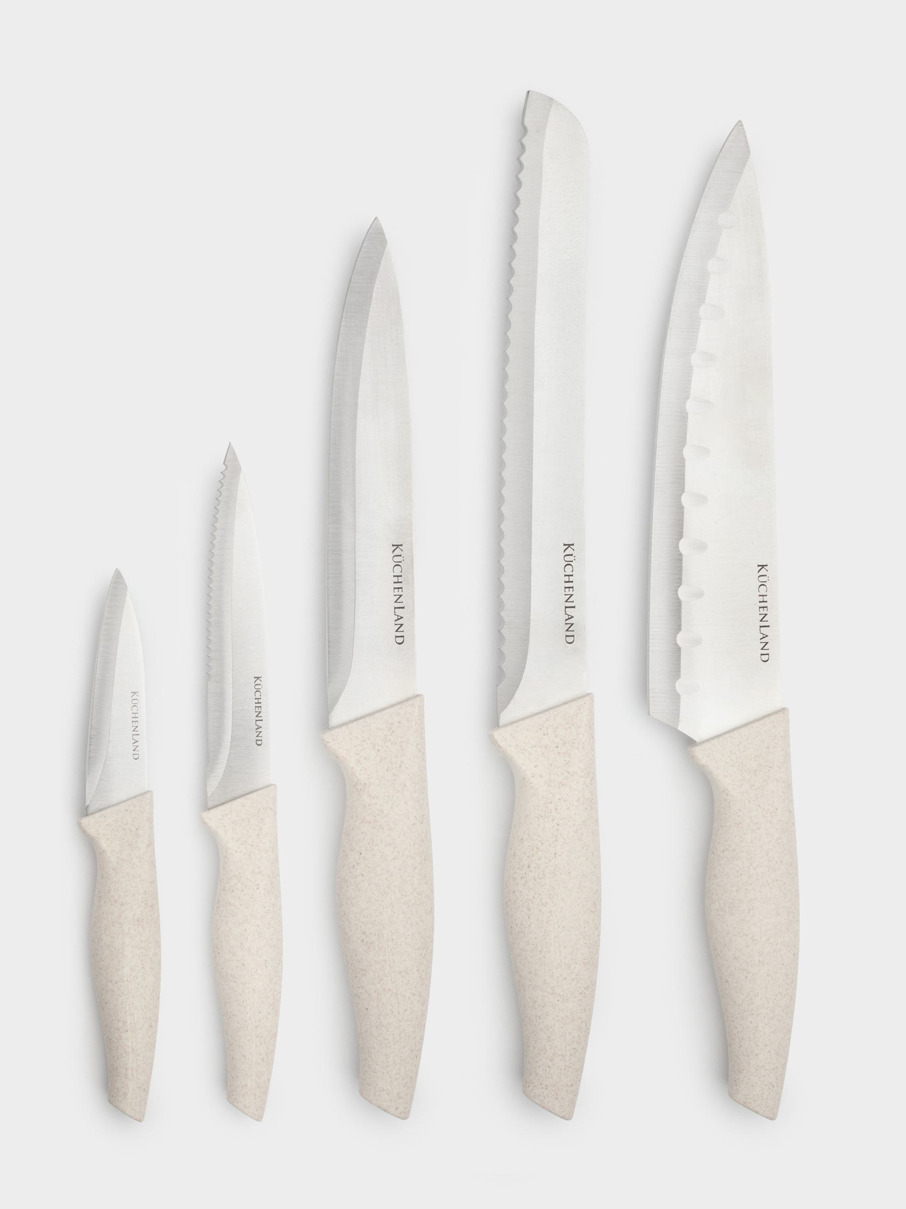 Knife set, 5 items, in stand, steel / plastic / wood, Cream, Major, image-3