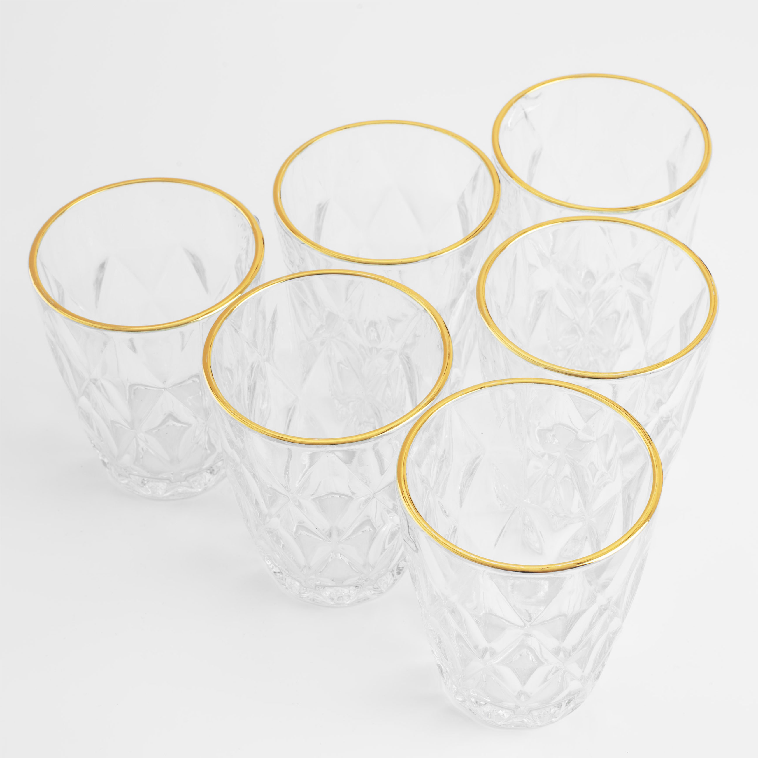 Glass, 10 cm, 270 ml, 6 pcs, glass R, with golden edging, Rhomb gold