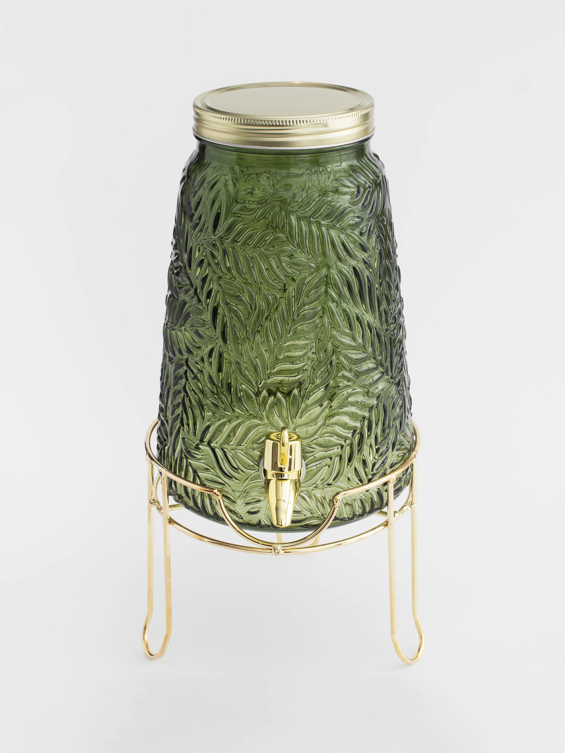 Drink dispenser, 3.5 L, on stand, glass R / metal, dark green, Leaves, Royal jungle, image-2