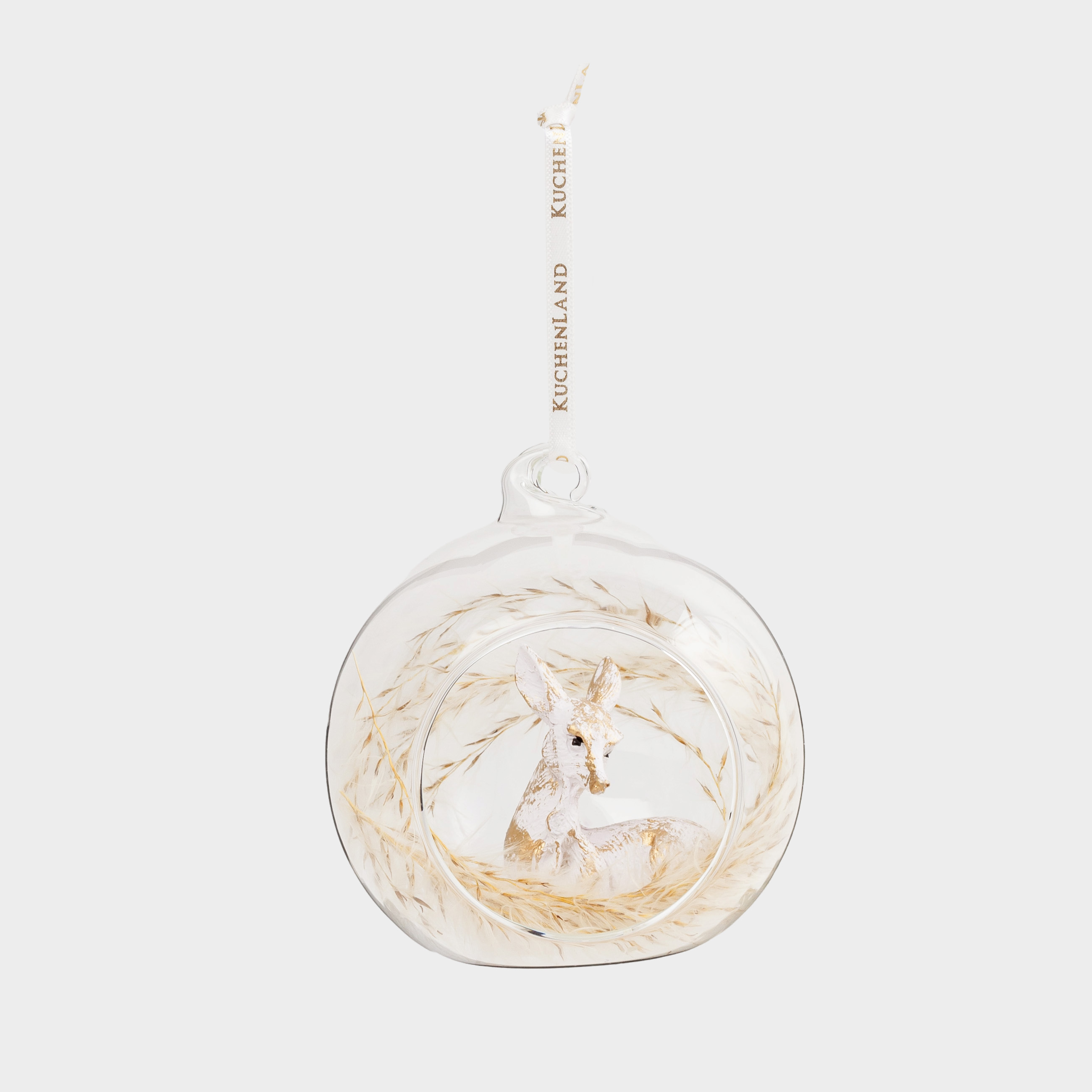 Christmas tree toy, 8 cm, glass / feather, Roe deer, Ball shape, image-1