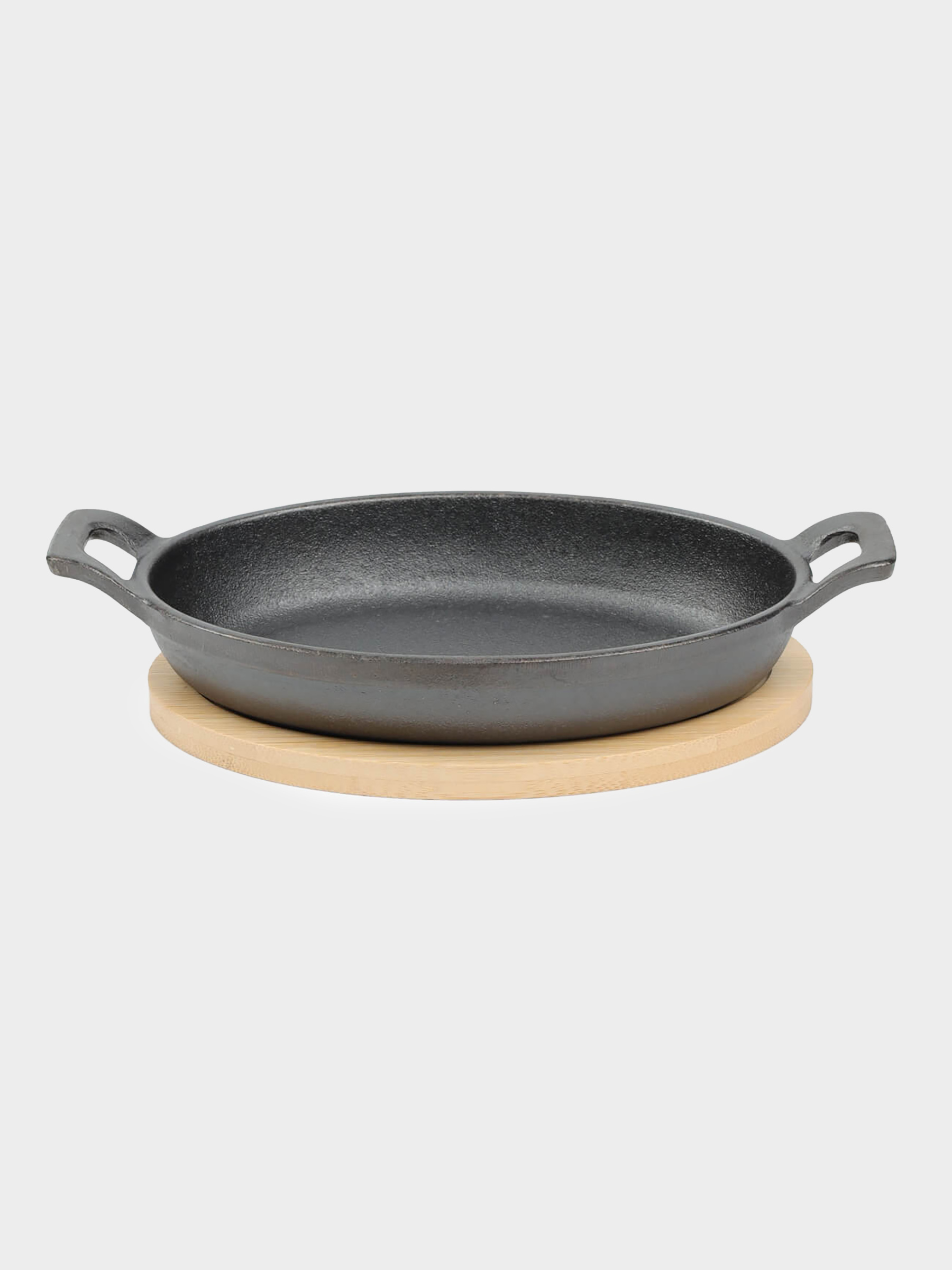 Frying pan, 18 cm, on a stand, with handles, cast iron / bamboo, oval, black, Authentic, image-1
