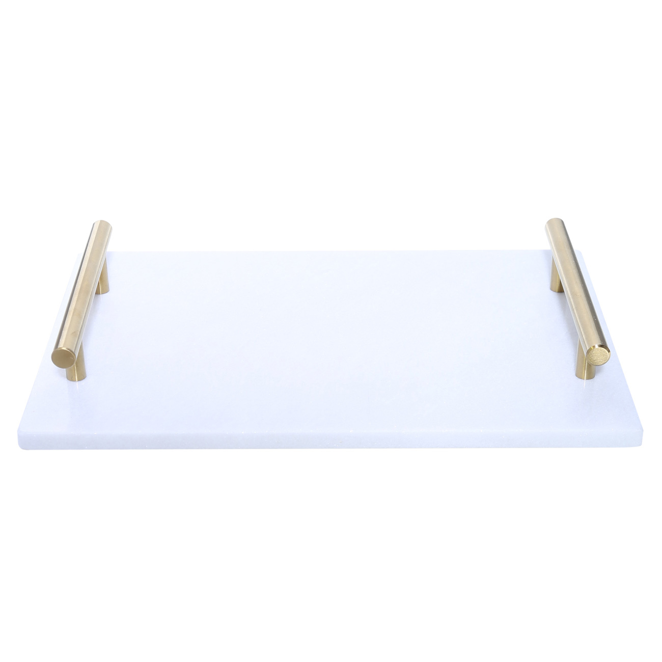Tray, 30x20 cm, with handles, Marble, rectangular, White/golden, Marble, image-0