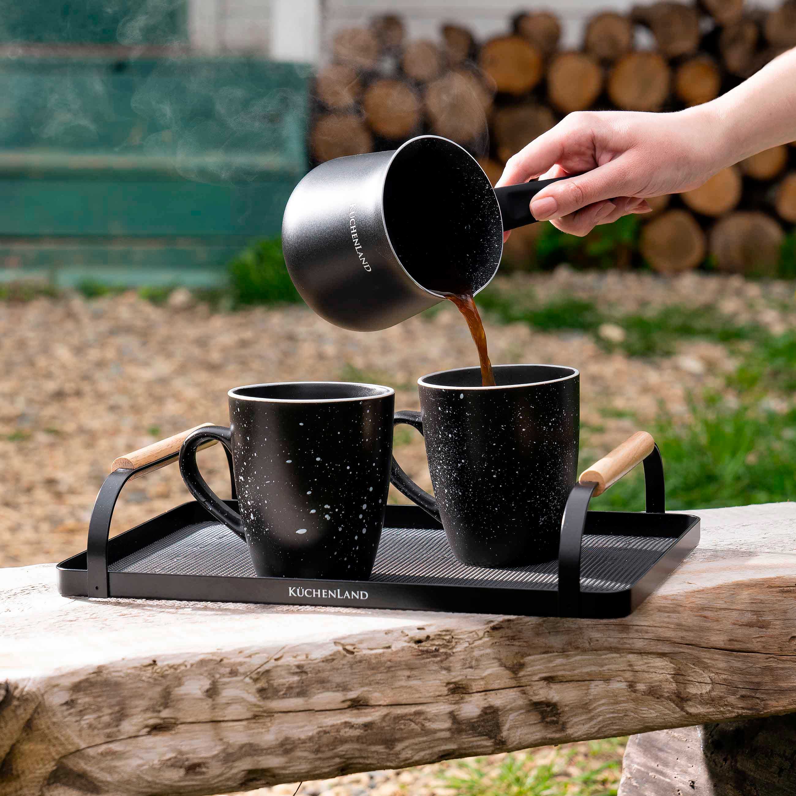 Tray, 33x23 cm, with handles, metal / wood, rectangular, black, Black style