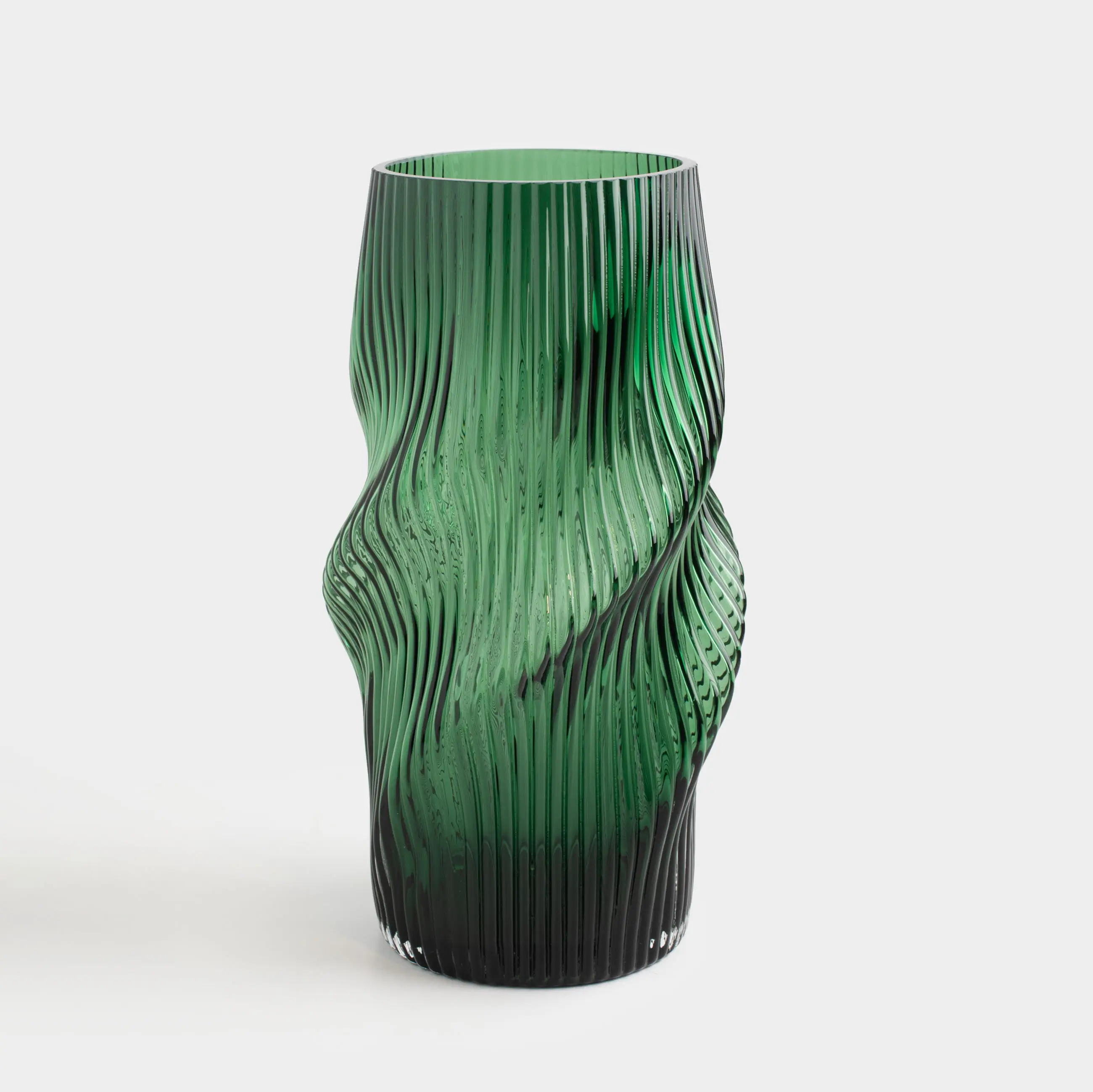 Flower vase, 30 cm, glass, green, Vortex, Ribedic