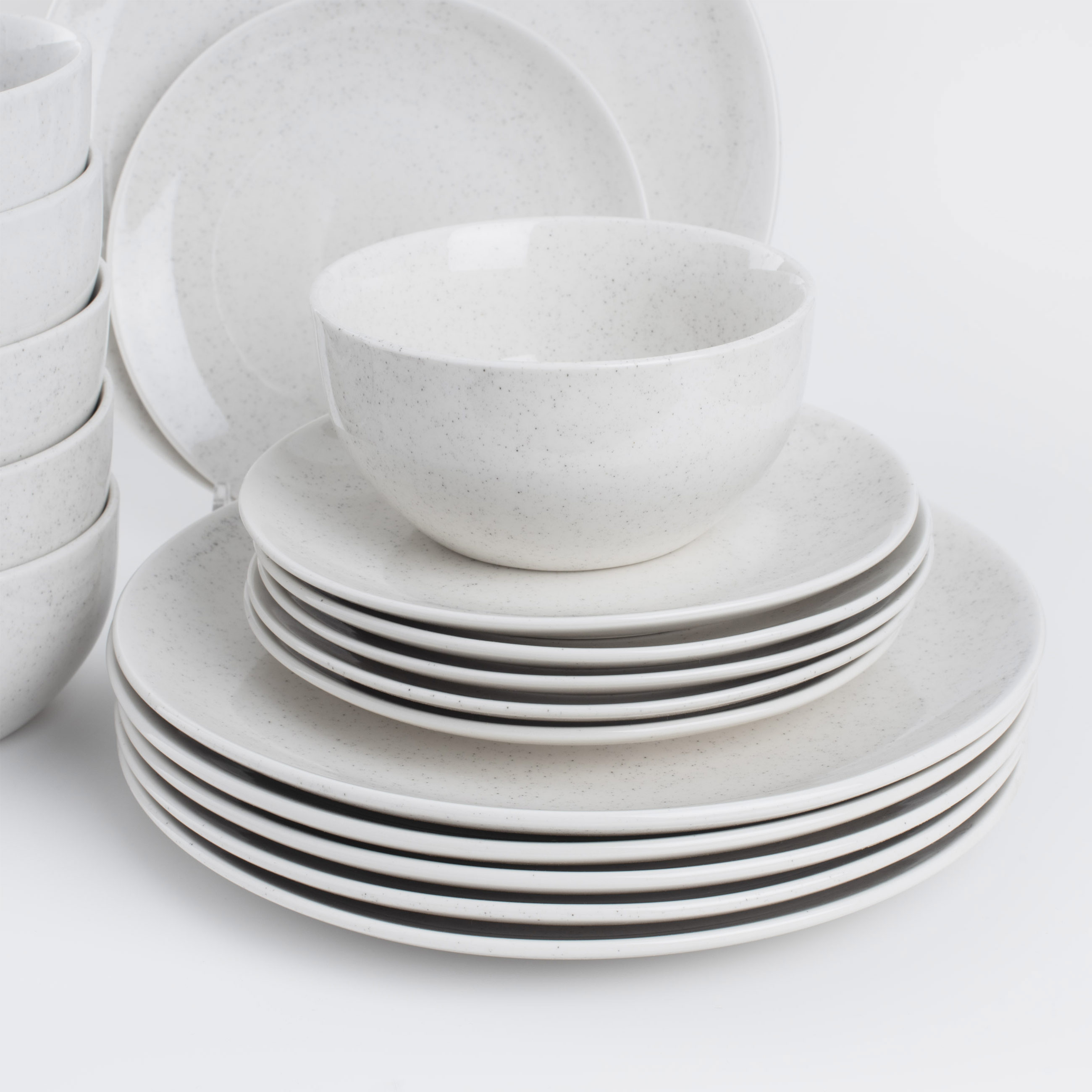 Dining set, 6 persons, 18 items, porcelain P, milky, speckled, Latio