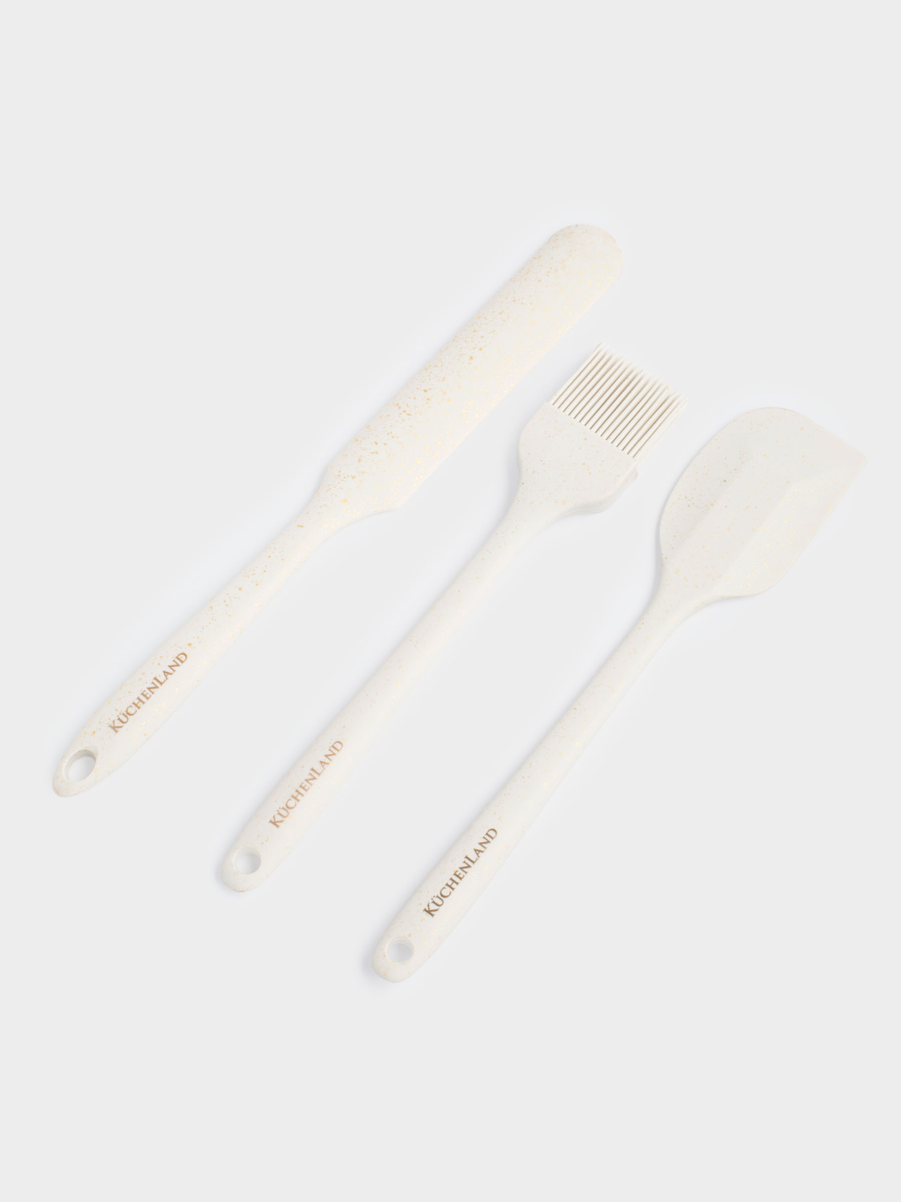 Pancake baking set, 3 items, spatulas/brush, silicone, ecru, speckled bakery speckled, image-1