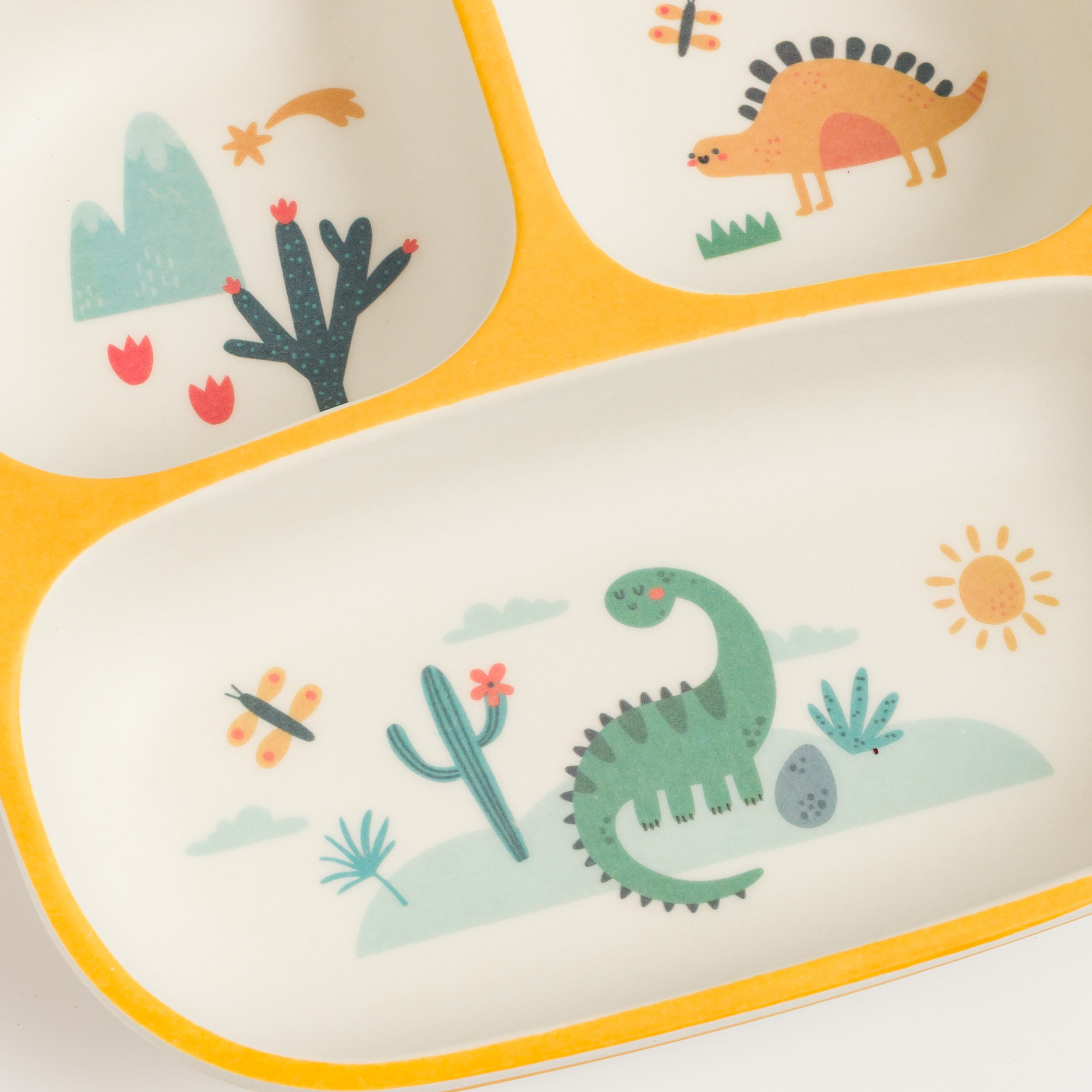 Dining plate, children's, 18 cm, 3 otd, bamboo, square, yellow, Dinosaurs, Dino, image-4