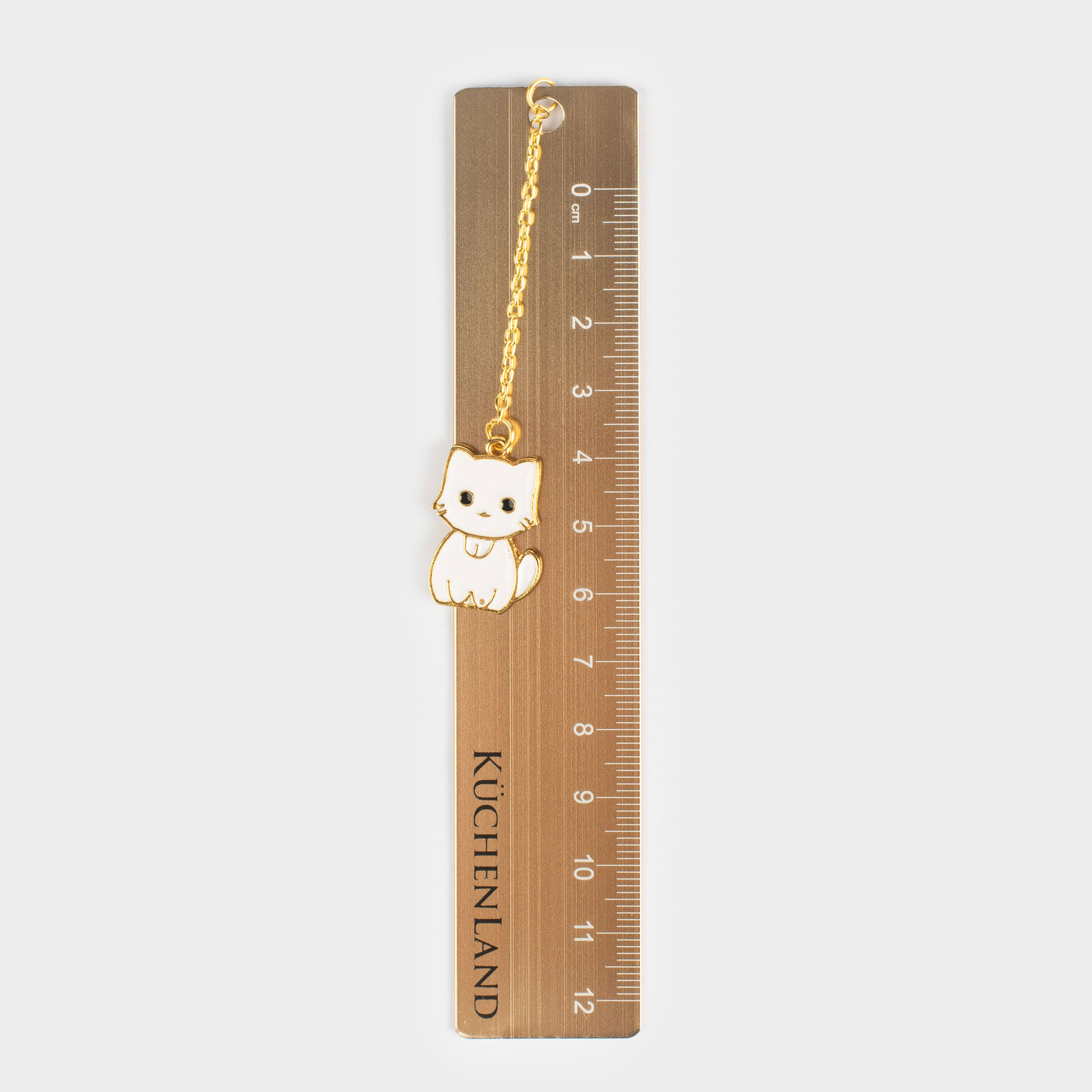 Ruler, 12 cm, with pendant, steel, golden, Kitten, Cat, image-0