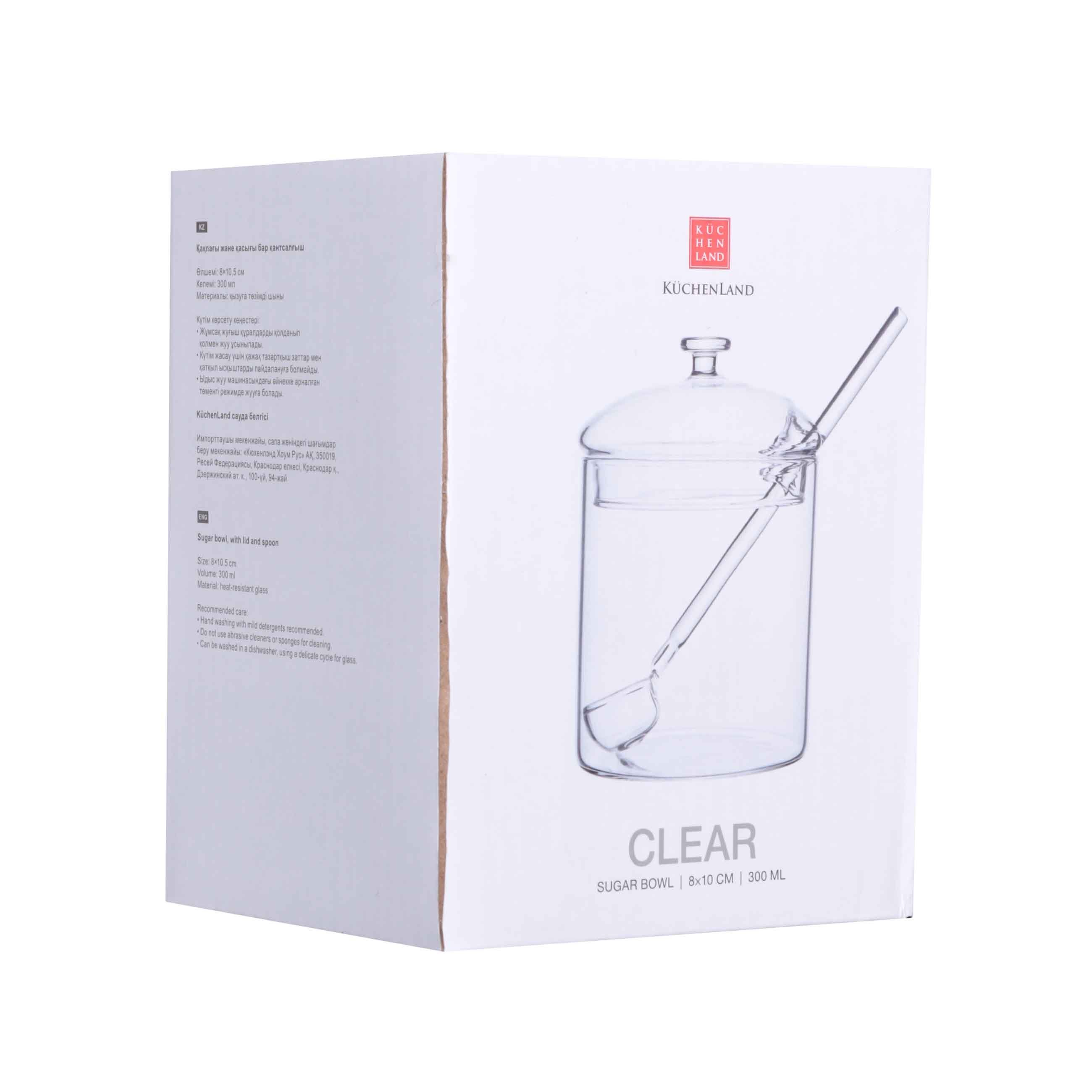 Sugar bowl, 8 cm, 300 ml, with spoon, glass B, Clear