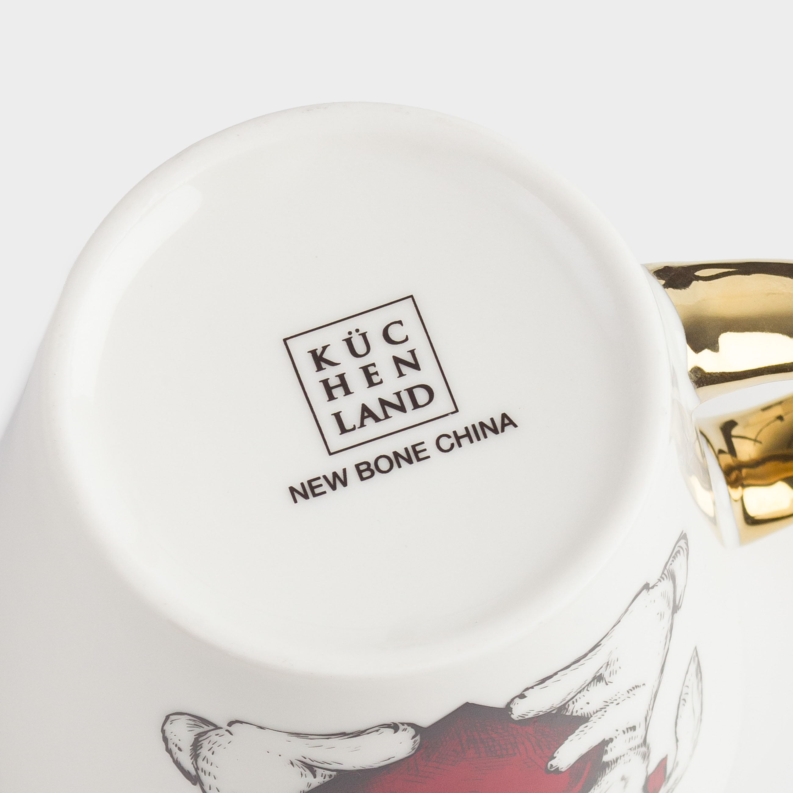 Mug, 330 ml, porcelain N, white and gold, Rabbits with heart, Rabbit, image-3