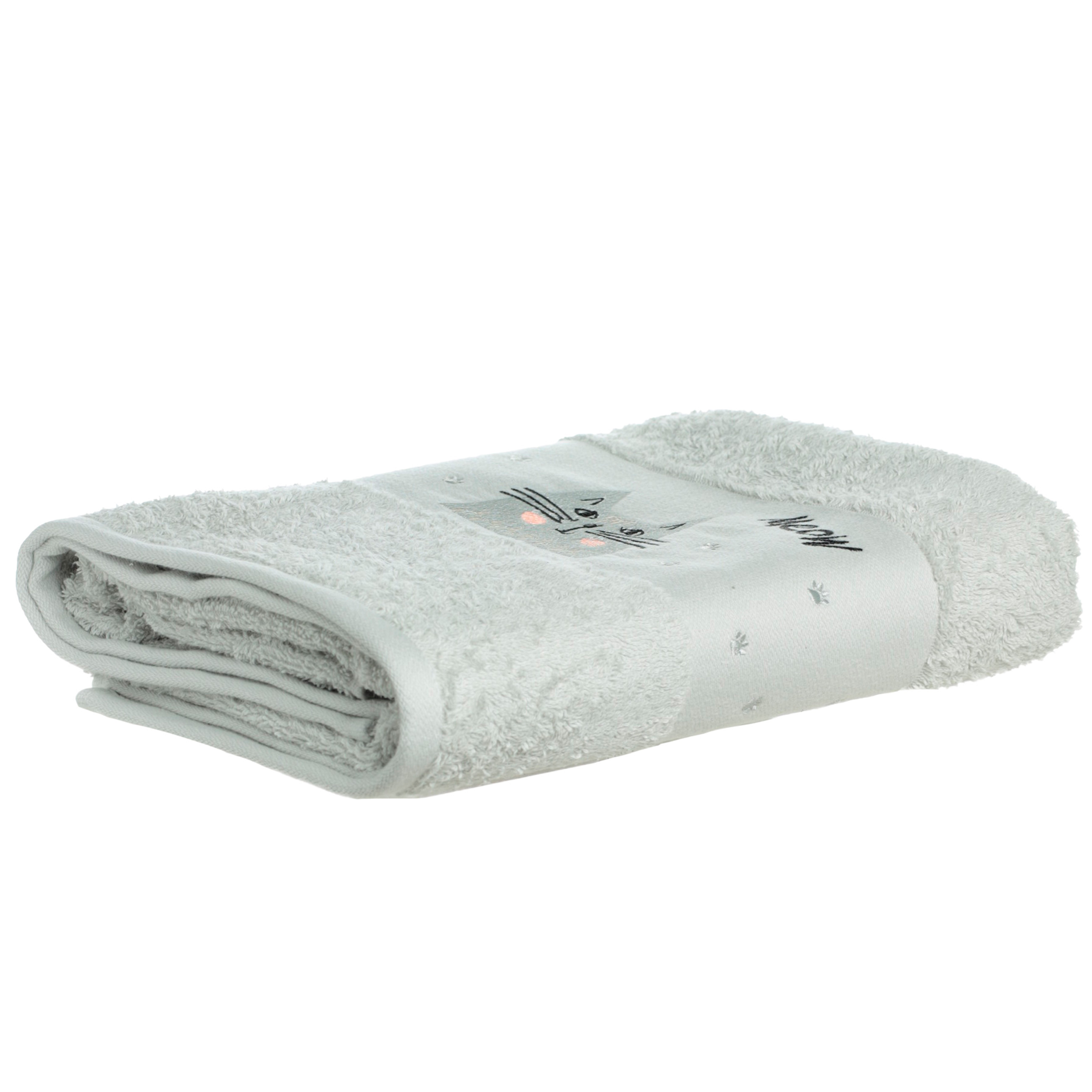 Baby towel, 70x120 cm, cotton, light grey, Cat, Grey cat