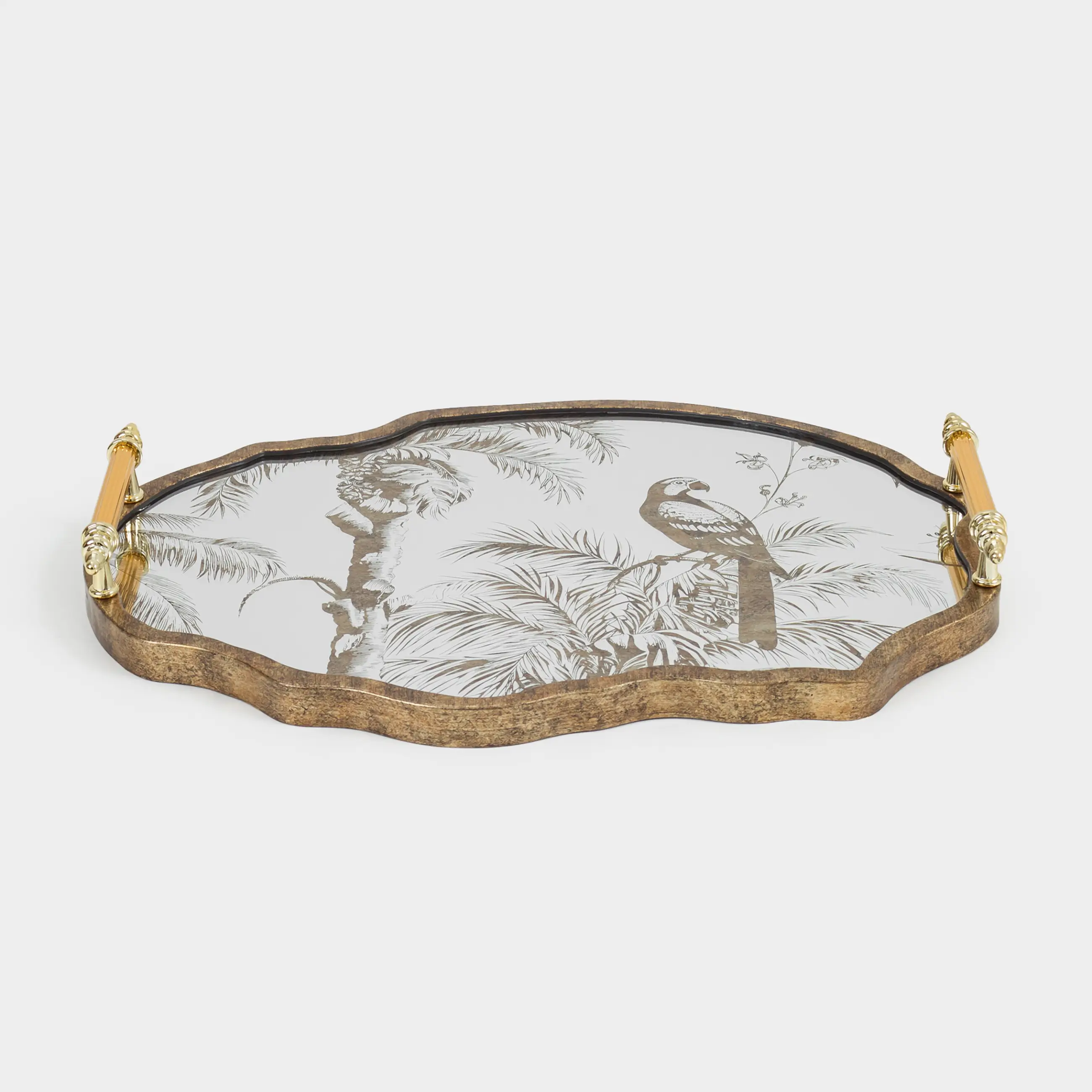 Tray, 42x31 cm, with handles, plastic / glass, shaped, mirror, Rainforest, Tropical